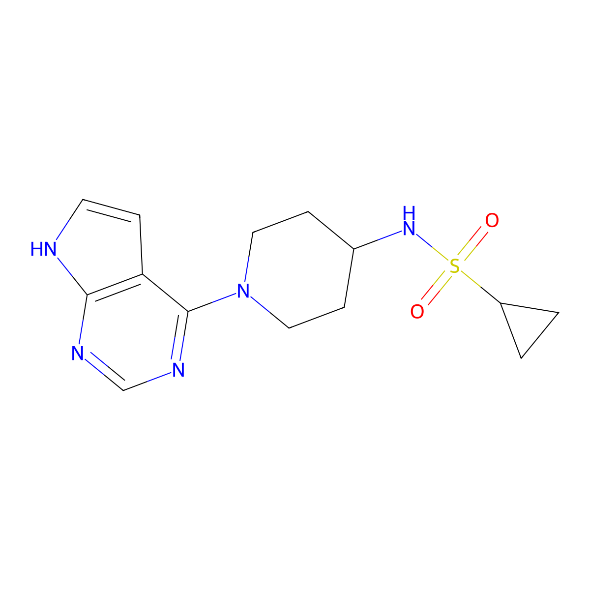 N-(1-{7H-pyrrolo[2,3-d]pyrimidin-4-yl}piperidin-4-yl)cyclopropanesulfonamide molecular structure, CAS 2742050-81-1