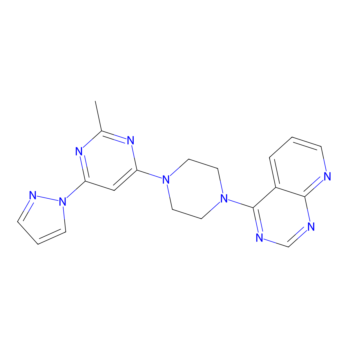 2-methyl-4-(1H-pyrazol-1-yl)-6-(4-{pyrido[2,3-d]pyrimidin-4-yl}piperazin-1-yl)pyrimidine molecular structure, CAS 2742050-85-5