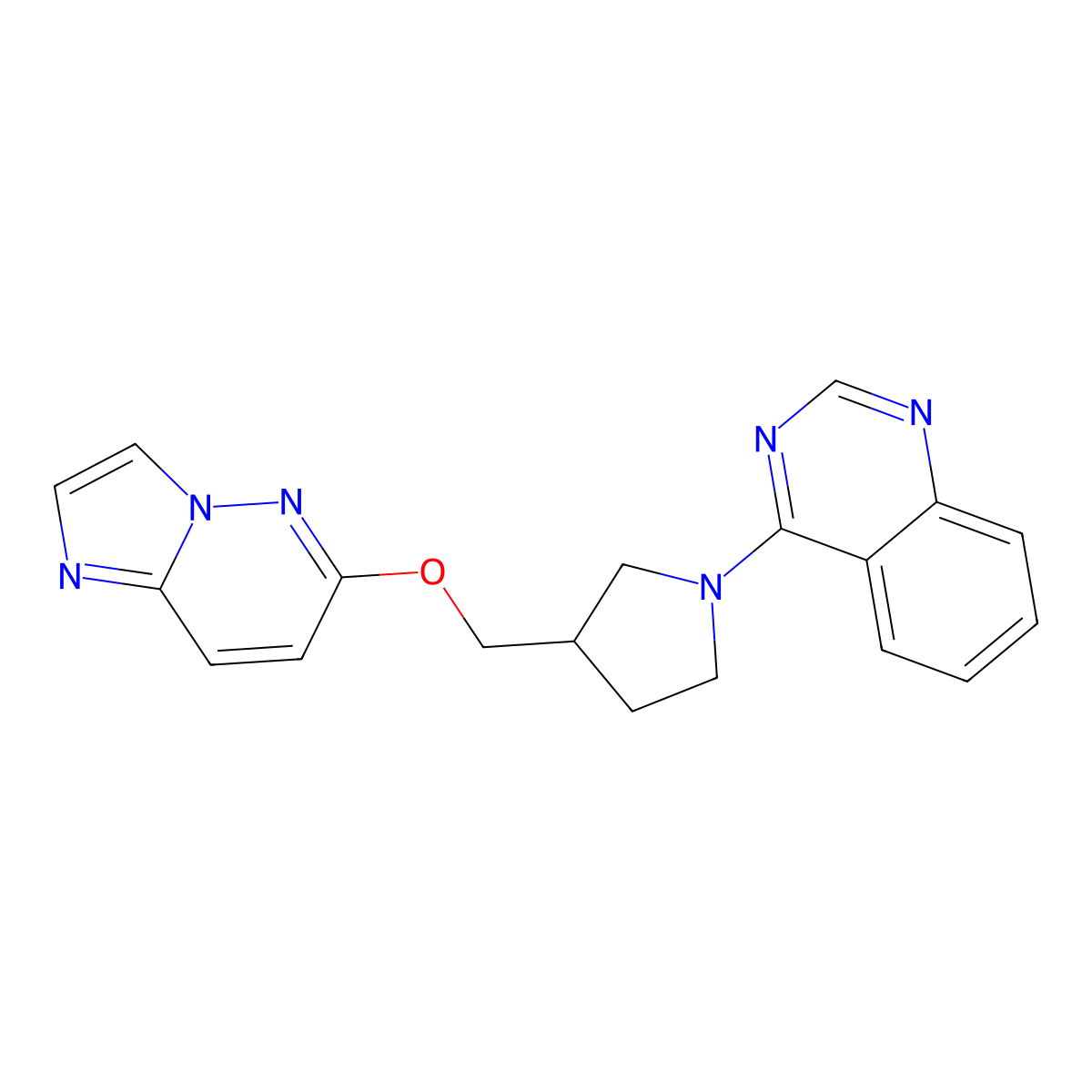 4-[3-({Imidazo[1,2-b]pyridazin-6-yloxy}methyl)pyrrolidin-1-yl]quinazoline molecular structure, CAS 2742050-86-6