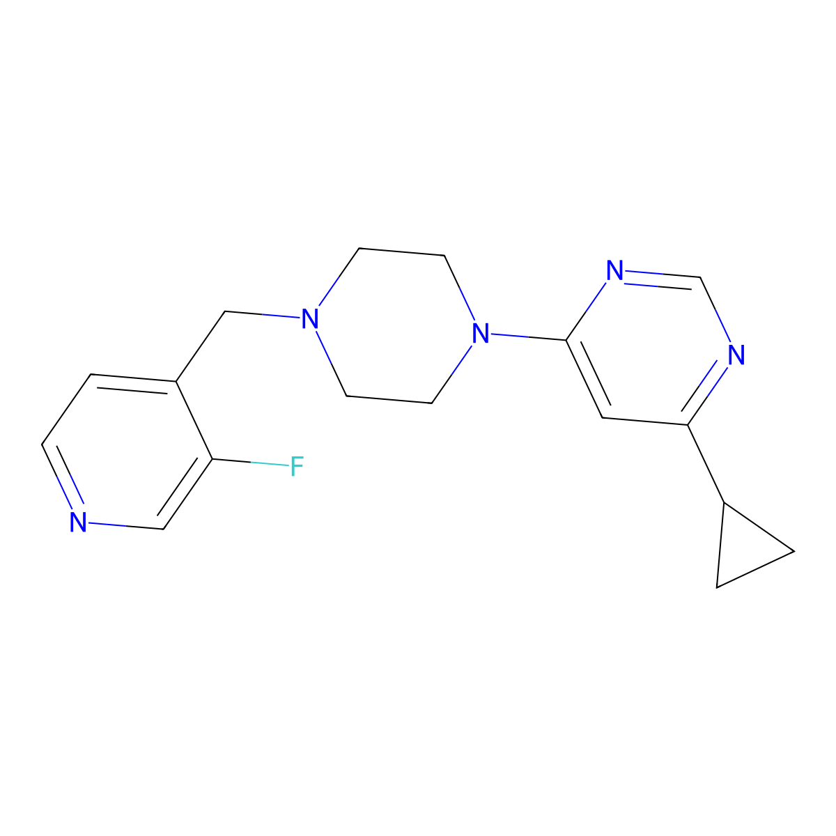 4-Cyclopropyl-6-{4-[(3-fluoropyridin-4-yl)methyl]piperazin-1-yl}pyrimidine molecular structure, CAS 2742050-90-2