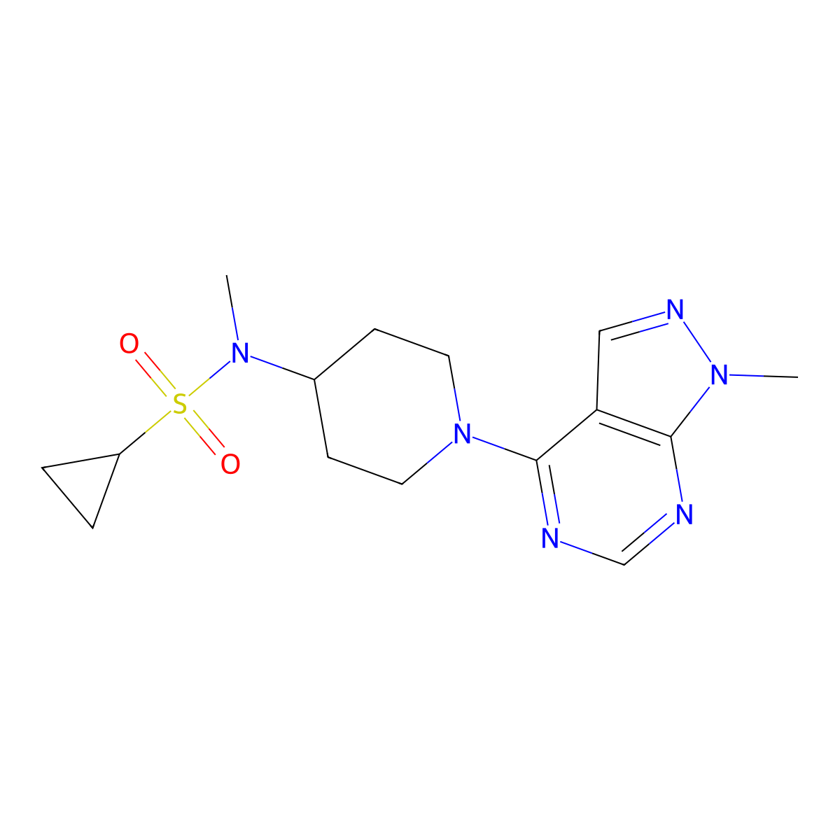 N-methyl-N-(1-{1-methyl-1H-pyrazolo[3,4-d]pyrimidin-4-yl}piperidin-4-yl)cyclopropanesulfonamide molecular structure, CAS 2742050-91-3
