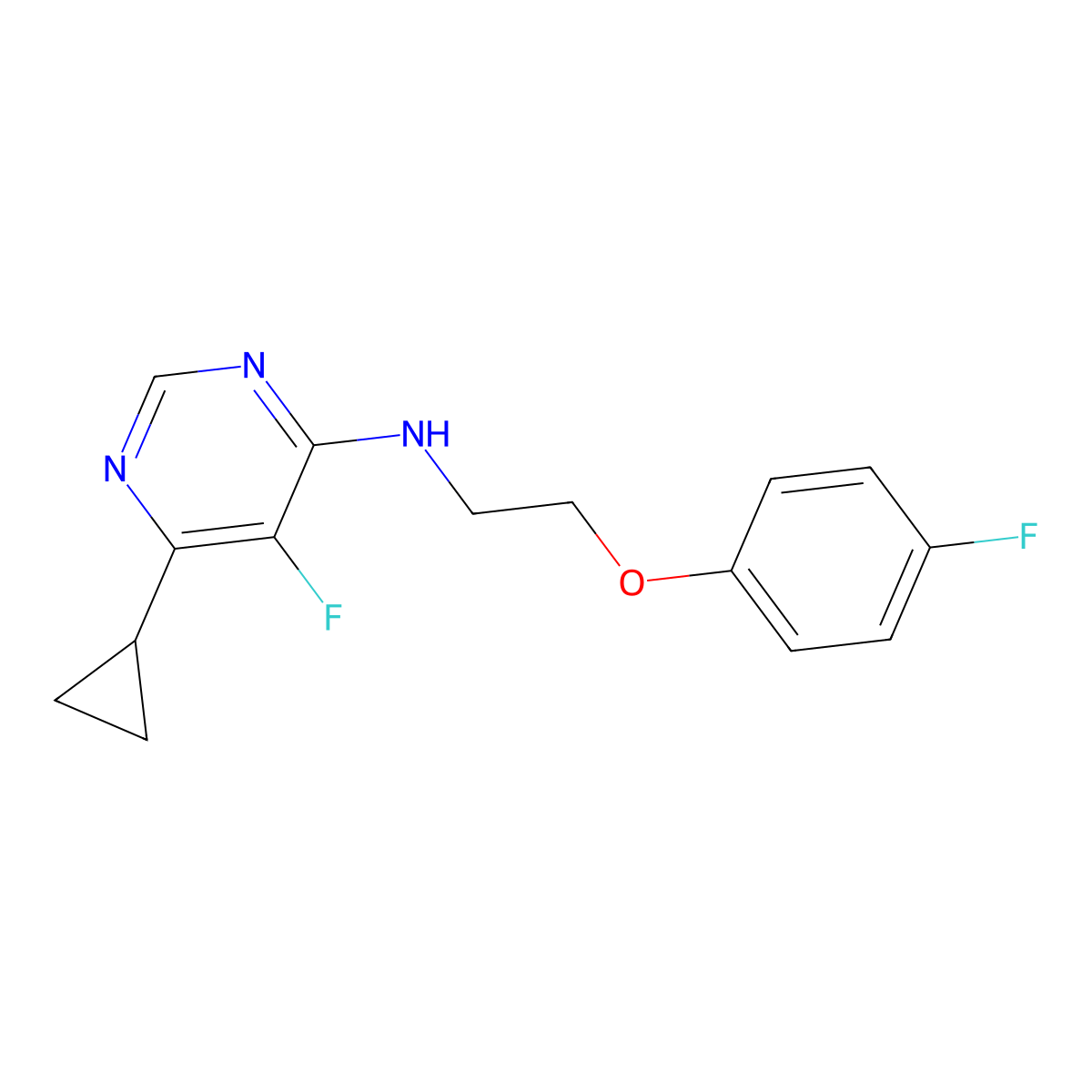 6-cyclopropyl-5-fluoro-N-[2-(4-fluorophenoxy)ethyl]pyrimidin-4-amine molecular structure, CAS 2742050-92-4