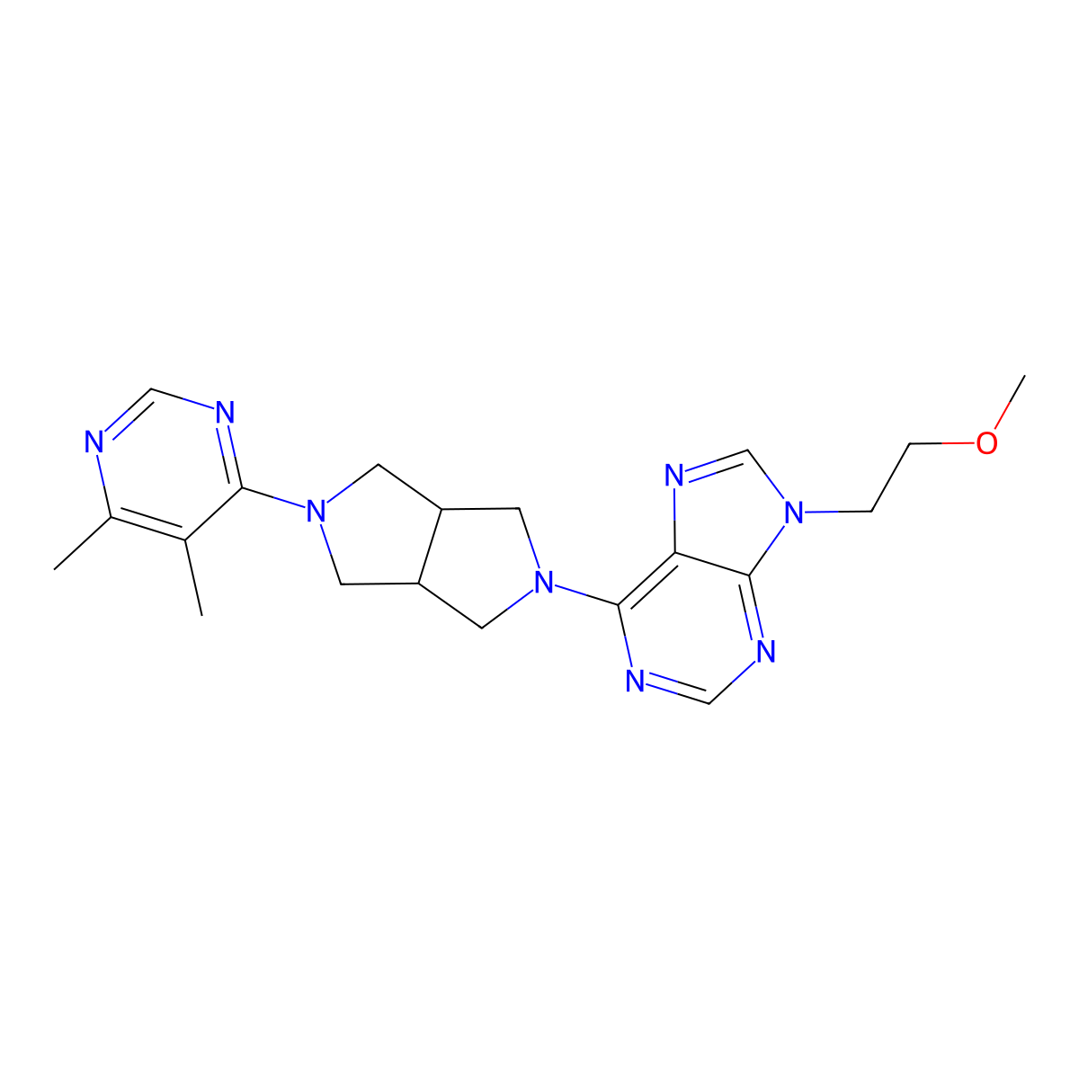 6-[5-(5,6-dimethylpyrimidin-4-yl)-octahydropyrrolo[3,4-c]pyrrol-2-yl]-9-(2-methoxyethyl)-9H-purine molecular structure, CAS 2742050-98-0