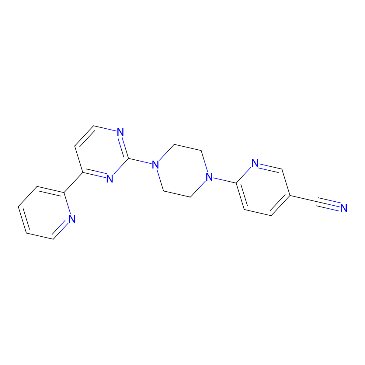 6-{4-[4-(Pyridin-2-yl)pyrimidin-2-yl]piperazin-1-yl}pyridine-3-carbonitrile molecular structure, CAS 2742051-00-7