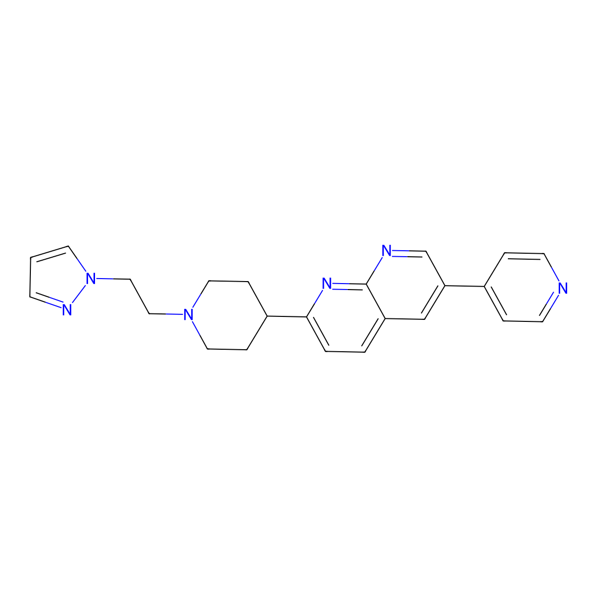 2-{1-[2-(1H-pyrazol-1-yl)ethyl]piperidin-4-yl}-6-(pyridin-4-yl)-1,8-naphthyridine molecular structure, CAS 2742051-02-9
