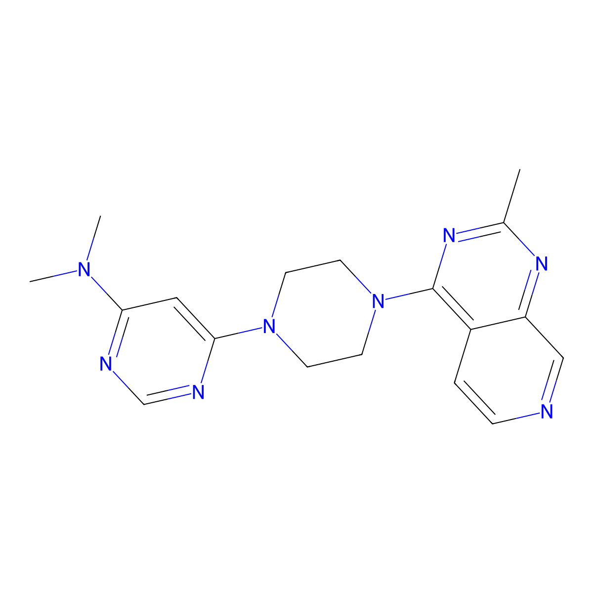 N,N-dimethyl-6-(4-{2-methylpyrido[3,4-d]pyrimidin-4-yl}piperazin-1-yl)pyrimidin-4-amine molecular structure, CAS 2742051-03-0