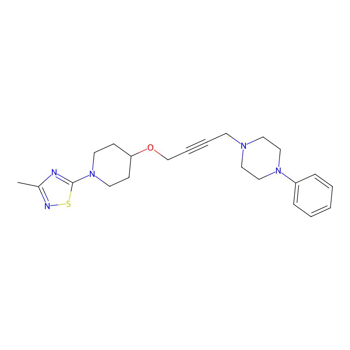 1-(4-{[1-(3-Methyl-1,2,4-thiadiazol-5-yl)piperidin-4-yl]oxy}but-2-yn-1-yl)-4-phenylpiperazine molecular structure, CAS 2742051-04-1