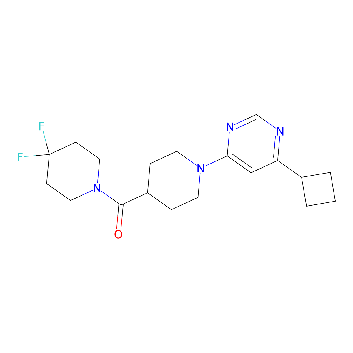 4-Cyclobutyl-6-[4-(4,4-difluoropiperidine-1-carbonyl)piperidin-1-yl]pyrimidine molecular structure, CAS 2742051-08-5