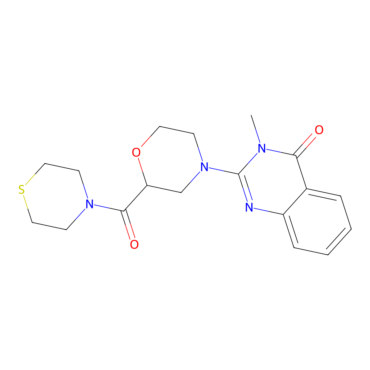 3-Methyl-2-[2-(thiomorpholine-4-carbonyl)morpholin-4-yl]-3,4-dihydroquinazolin-4-one molecular structure, CAS 2742051-10-9