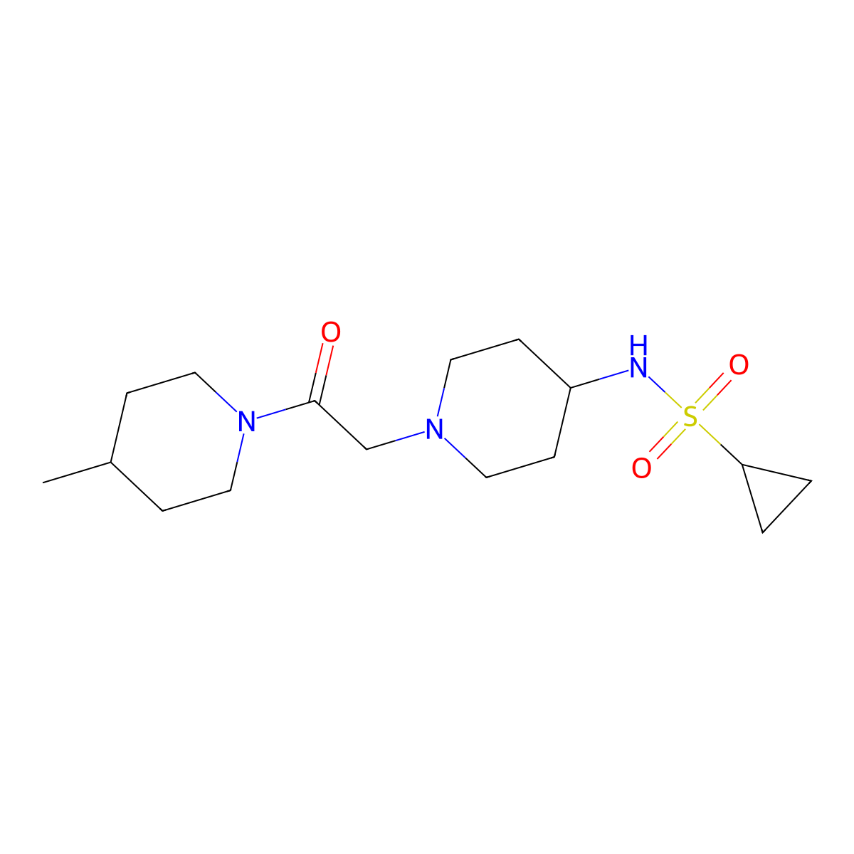 N-{1-[2-(4-methylpiperidin-1-yl)-2-oxoethyl]piperidin-4-yl}cyclopropanesulfonamide molecular structure, CAS 2742051-11-0