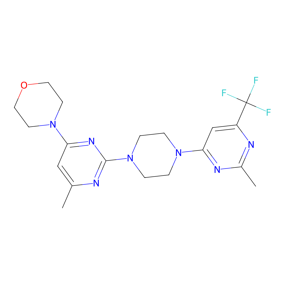 4-(6-Methyl-2-{4-[2-methyl-6-(trifluoromethyl)pyrimidin-4-yl]piperazin-1-yl}pyrimidin-4-yl)morpholine molecular structure, CAS 2742051-14-3