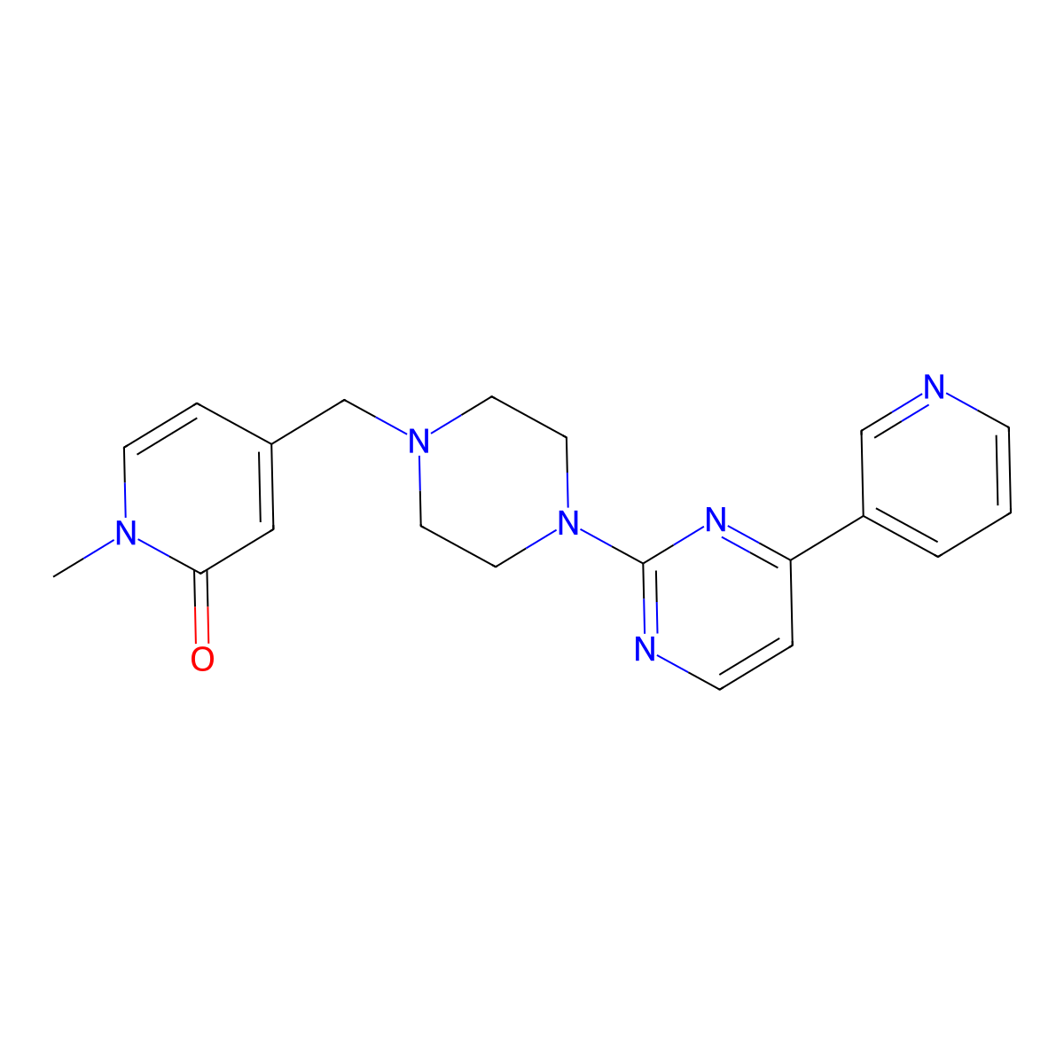 1-Methyl-4-({4-[4-(pyridin-3-yl)pyrimidin-2-yl]piperazin-1-yl}methyl)-1,2-dihydropyridin-2-one molecular structure, CAS 2742051-24-5