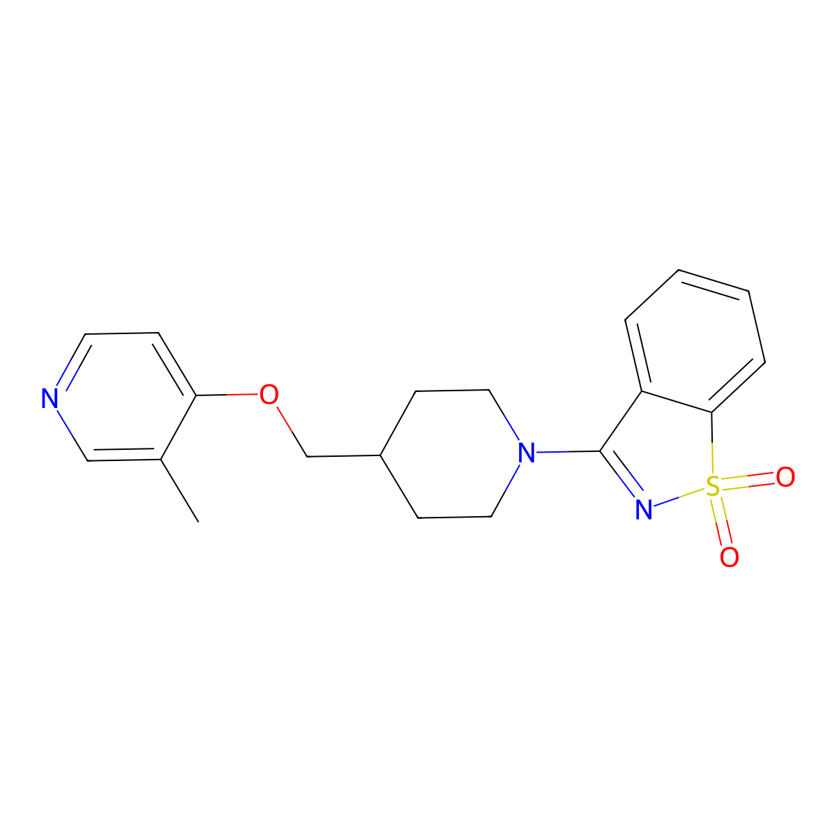 3-[4-[(3-Methyl-4-pyridinyl)oxymethyl]piperidin-1-yl]-1,2-benzothiazole 1,1-dioxide molecular structure, CAS 2742051-27-8