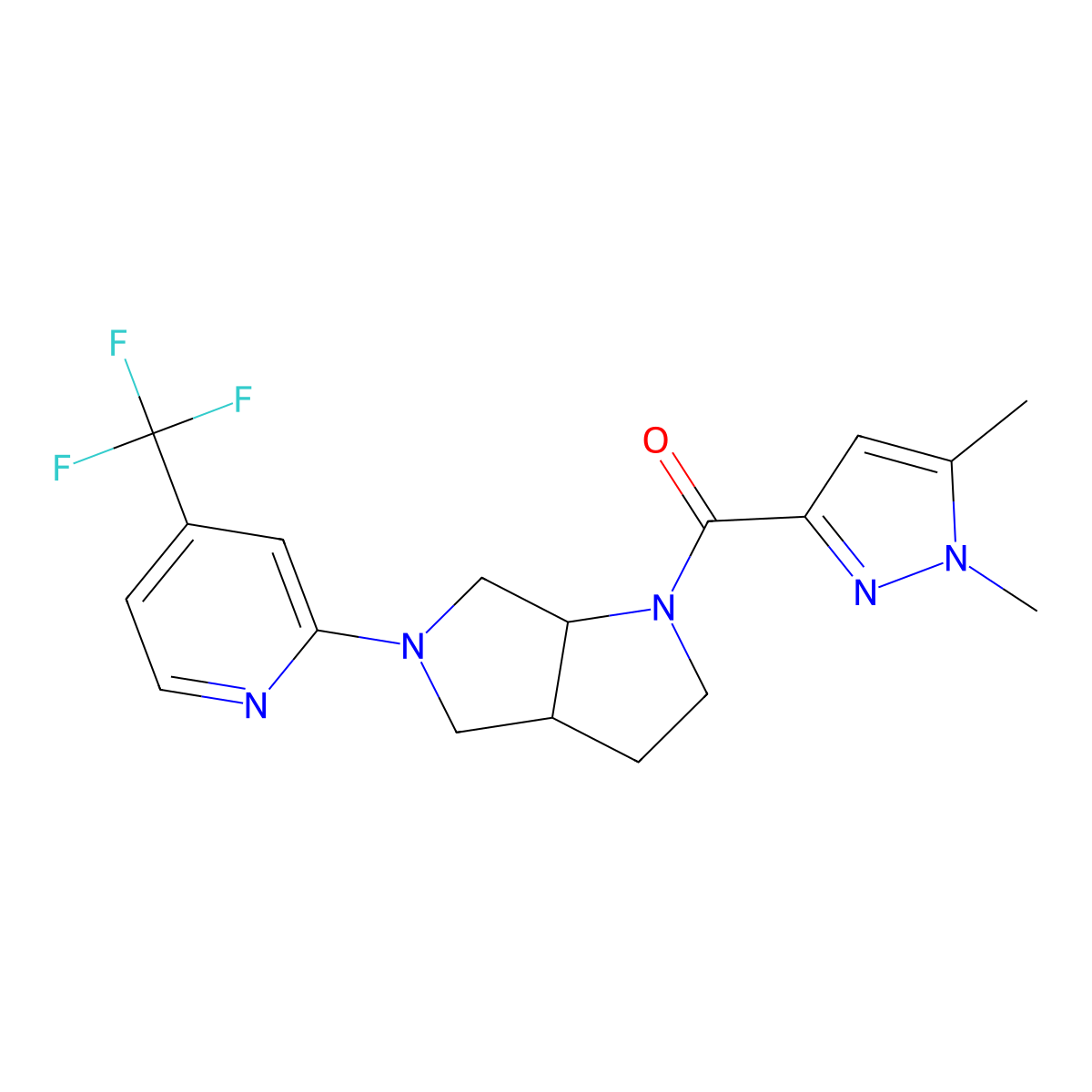 2-[1-(1,5-dimethyl-1H-pyrazole-3-carbonyl)-octahydropyrrolo[2,3-c]pyrrol-5-yl]-4-(trifluoromethyl)pyridine molecular structure, CAS 2742051-28-9