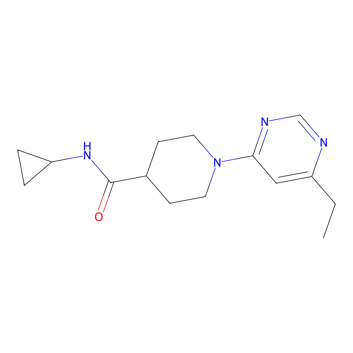N-cyclopropyl-1-(6-ethylpyrimidin-4-yl)piperidine-4-carboxamide molecular structure, CAS 2742051-30-3
