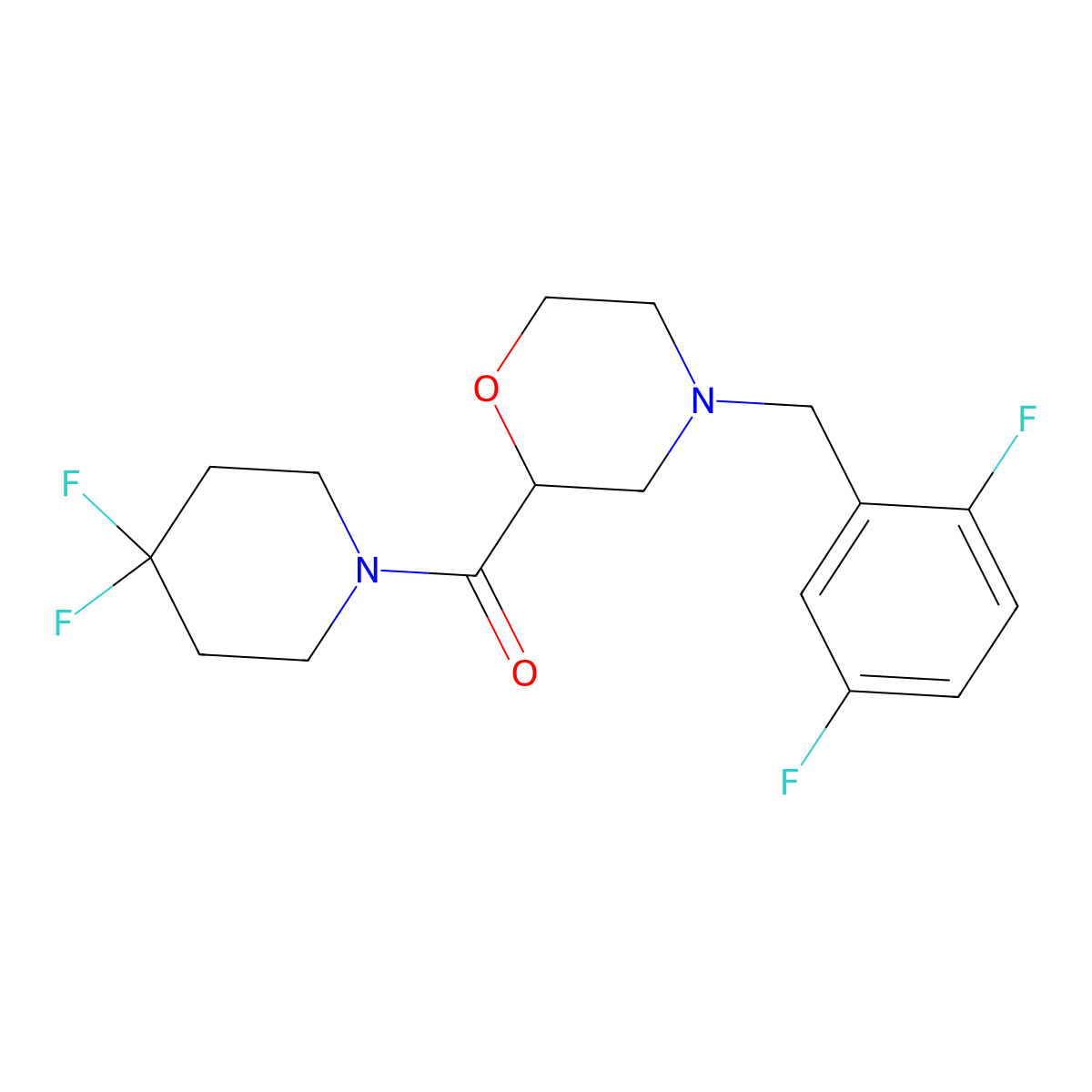 4-[(2,5-Difluorophenyl)methyl]-2-(4,4-difluoropiperidine-1-carbonyl)morpholine molecular structure, CAS 2742051-33-6