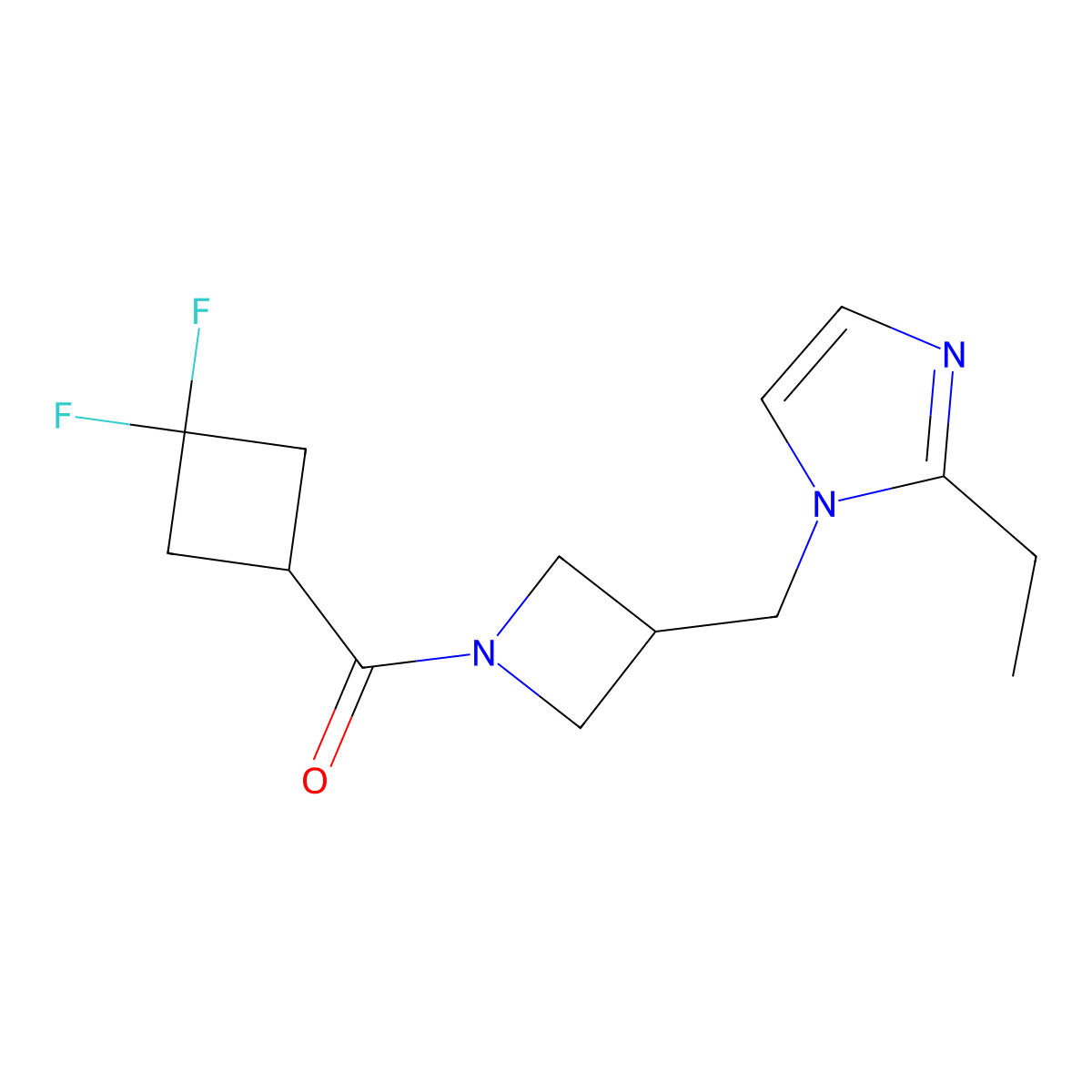 1-{[1-(3,3-difluorocyclobutanecarbonyl)azetidin-3-yl]methyl}-2-ethyl-1H-imidazole molecular structure, CAS 2742051-34-7