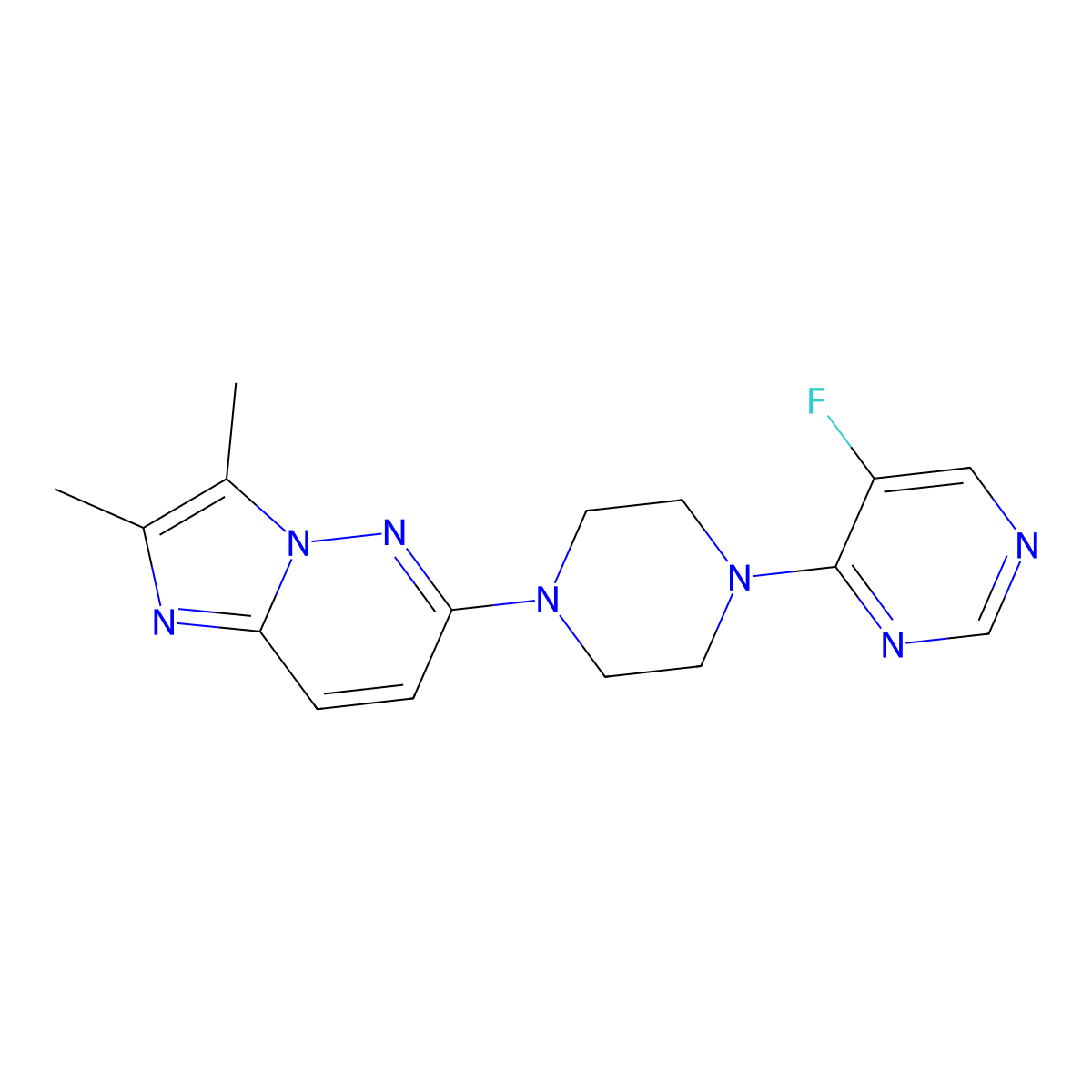 4-(4-{2,3-Dimethylimidazo[1,2-b]pyridazin-6-yl}piperazin-1-yl)-5-fluoropyrimidine molecular structure, CAS 2742051-35-8
