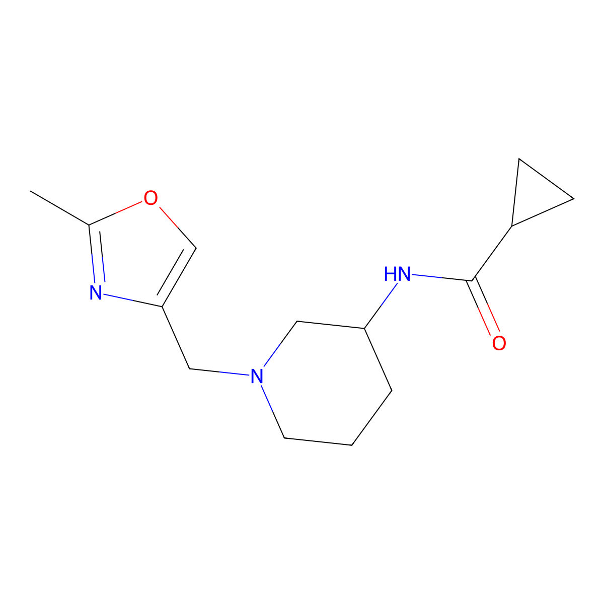 N-{1-[(2-methyl-1,3-oxazol-4-yl)methyl]piperidin-3-yl}cyclopropanecarboxamide molecular structure, CAS 2742051-36-9