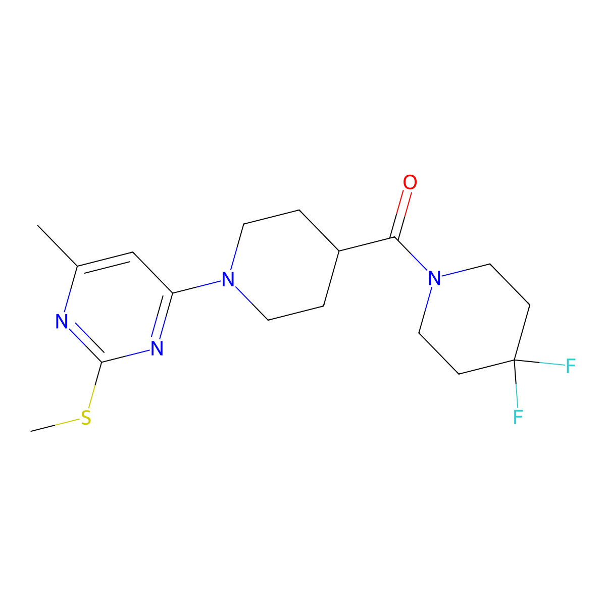 4-[4-(4,4-Difluoropiperidine-1-carbonyl)piperidin-1-yl]-6-methyl-2-(methylsulfanyl)pyrimidine molecular structure, CAS 2742051-38-1