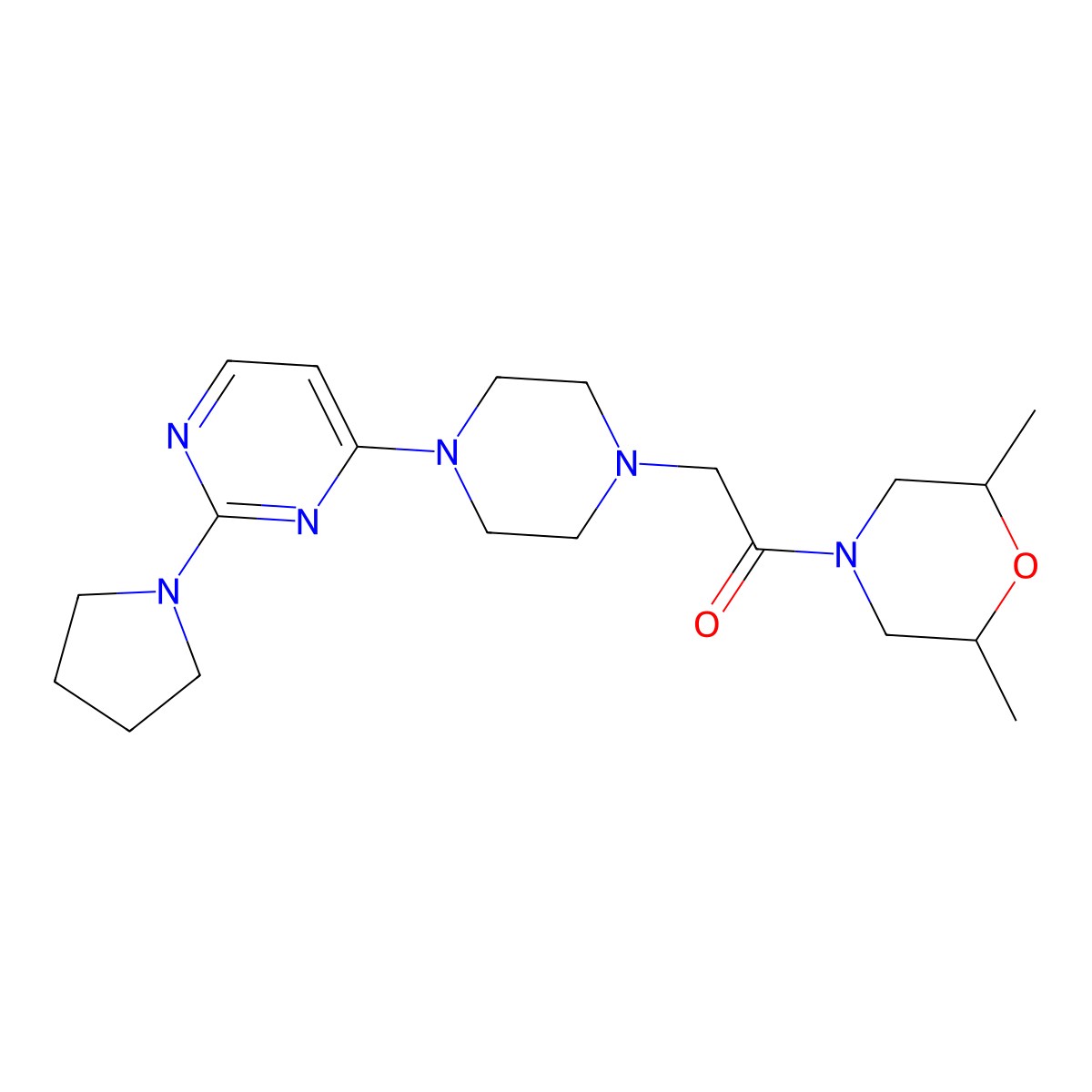 1-(2,6-Dimethylmorpholin-4-yl)-2-{4-[2-(pyrrolidin-1-yl)pyrimidin-4-yl]piperazin-1-yl}ethan-1-one molecular structure, CAS 2742051-45-0