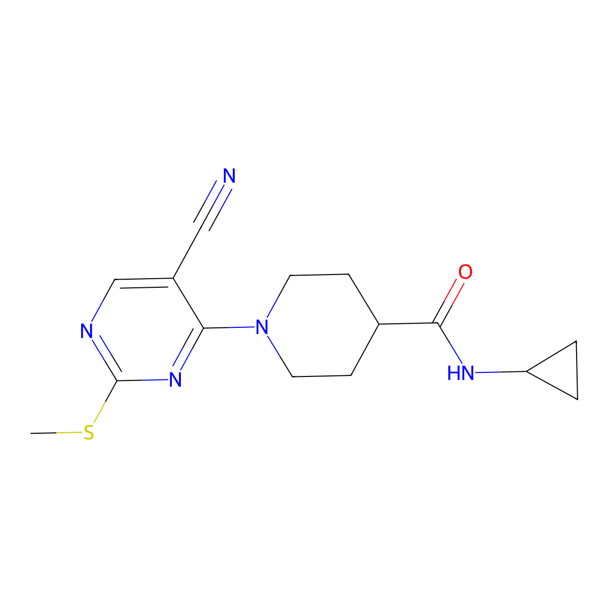 1-[5-cyano-2-(methylsulfanyl)pyrimidin-4-yl]-N-cyclopropylpiperidine-4-carboxamide molecular structure, CAS 2742051-46-1