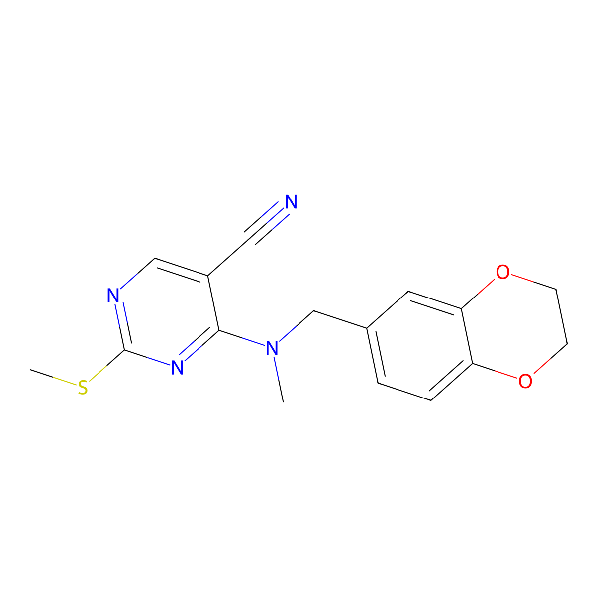 4-{[(2,3-Dihydro-1,4-benzodioxin-6-yl)methyl](methyl)amino}-2-(methylsulfanyl)pyrimidine-5-carbonitrile molecular structure, CAS 2742051-53-0