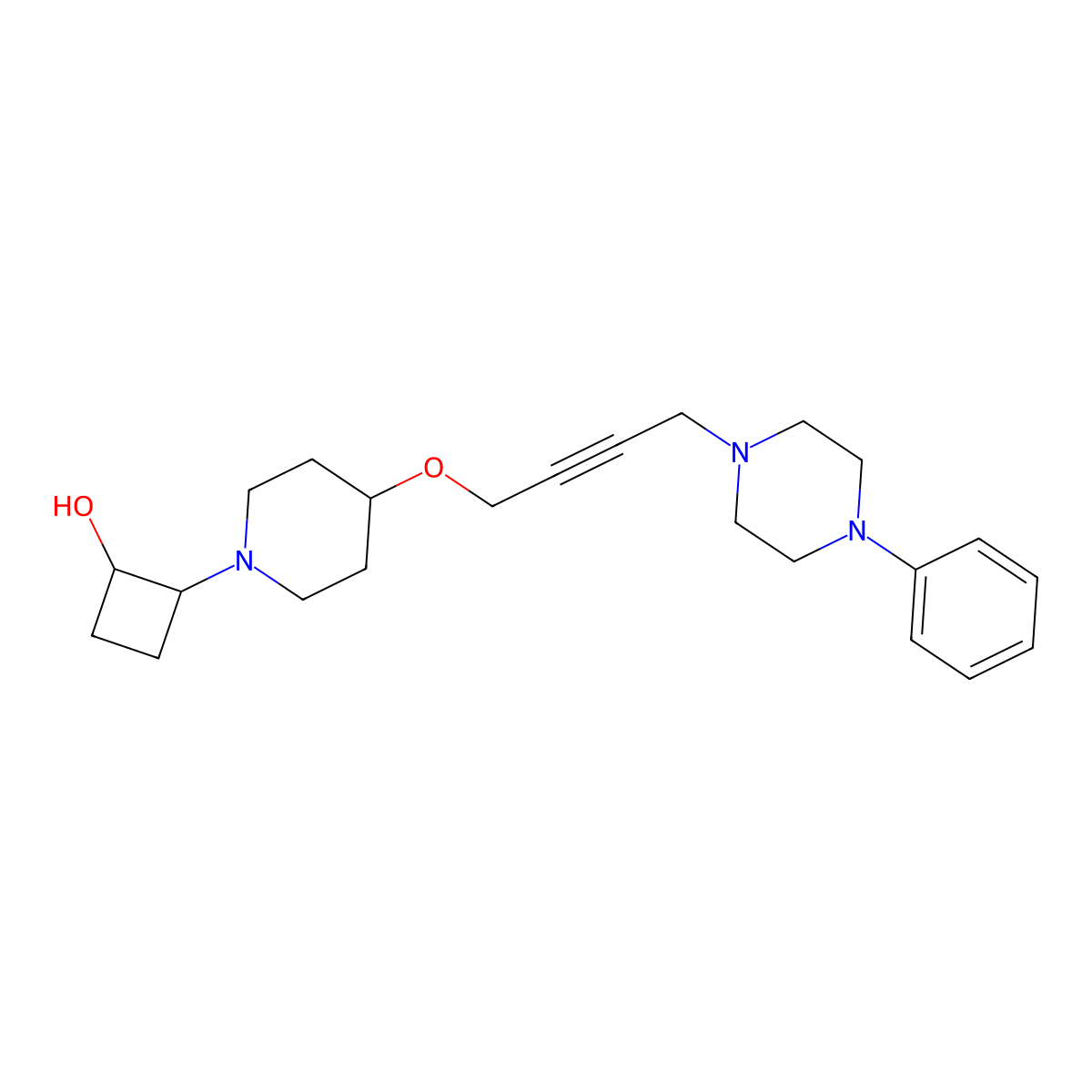 2-(4-{[4-(4-Phenylpiperazin-1-yl)but-2-yn-1-yl]oxy}piperidin-1-yl)cyclobutan-1-ol molecular structure, CAS 2742051-54-1