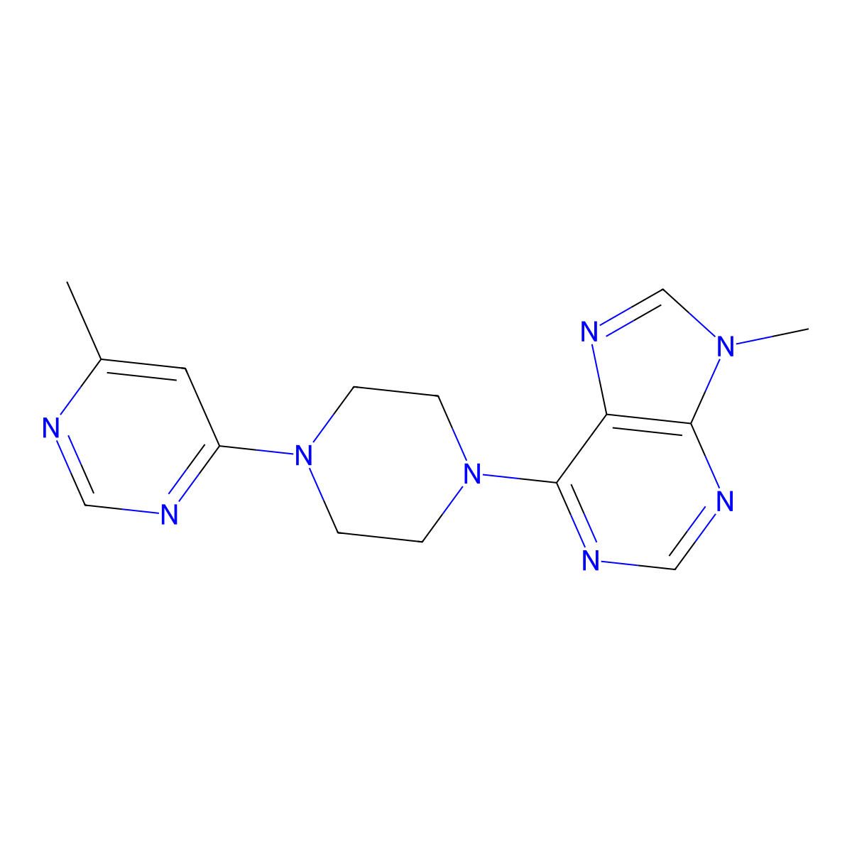 9-methyl-6-[4-(6-methylpyrimidin-4-yl)piperazin-1-yl]-9H-purine molecular structure, CAS 2742051-58-5
