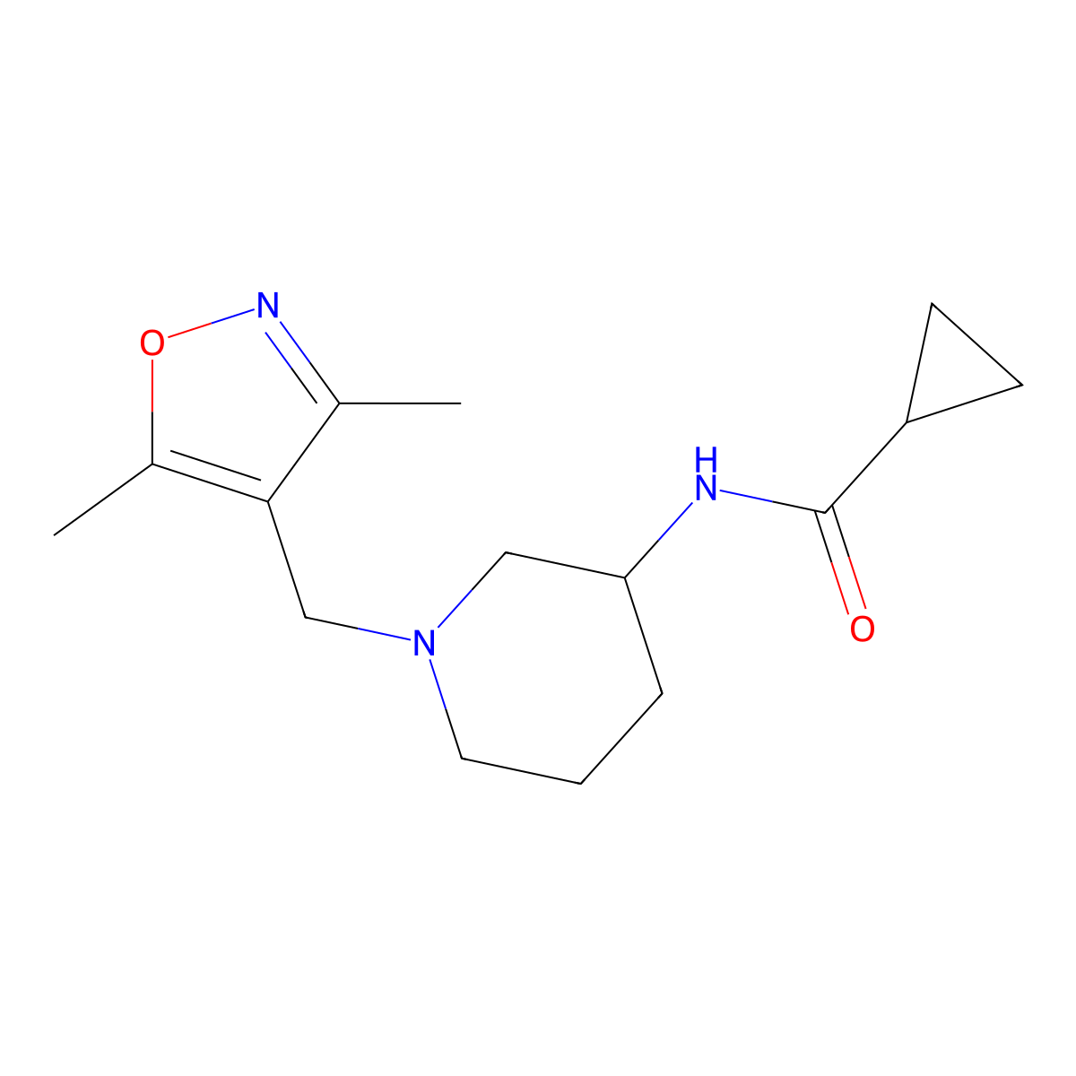 N-{1-[(3,5-dimethyl-1,2-oxazol-4-yl)methyl]piperidin-3-yl}cyclopropanecarboxamide molecular structure, CAS 2742051-60-9