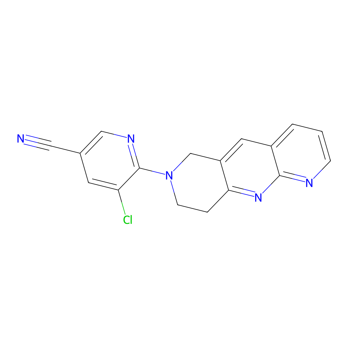 5-chloro-6-{6H,7H,8H,9H-pyrido[2,3-b]1,6-naphthyridin-7-yl}pyridine-3-carbonitrile molecular structure, CAS 2742051-61-0