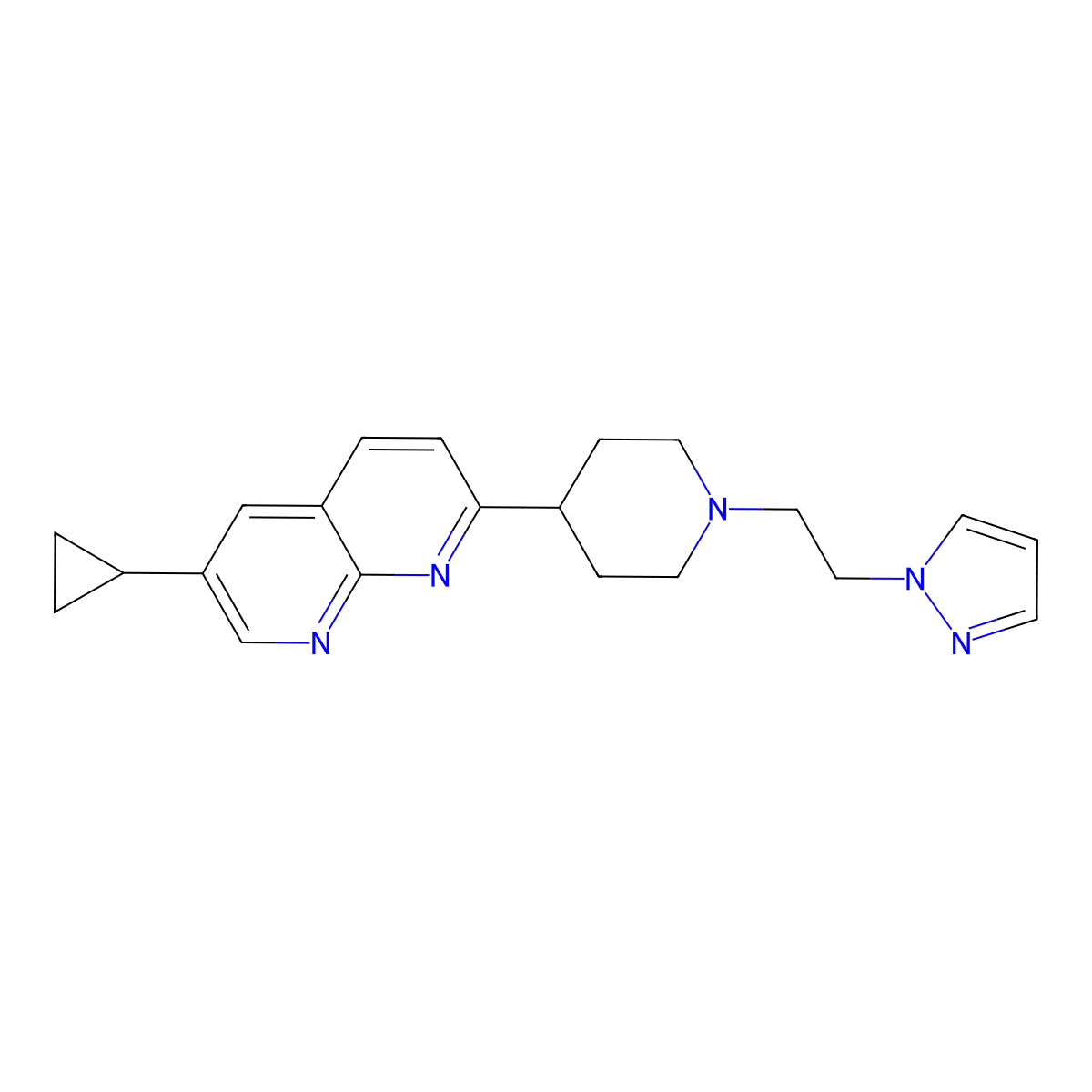 6-cyclopropyl-2-{1-[2-(1H-pyrazol-1-yl)ethyl]piperidin-4-yl}-1,8-naphthyridine molecular structure, CAS 2742051-67-6