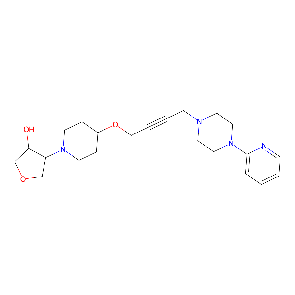 4-[4-({4-[4-(Pyridin-2-yl)piperazin-1-yl]but-2-yn-1-yl}oxy)piperidin-1-yl]oxolan-3-ol molecular structure, CAS 2742051-69-8