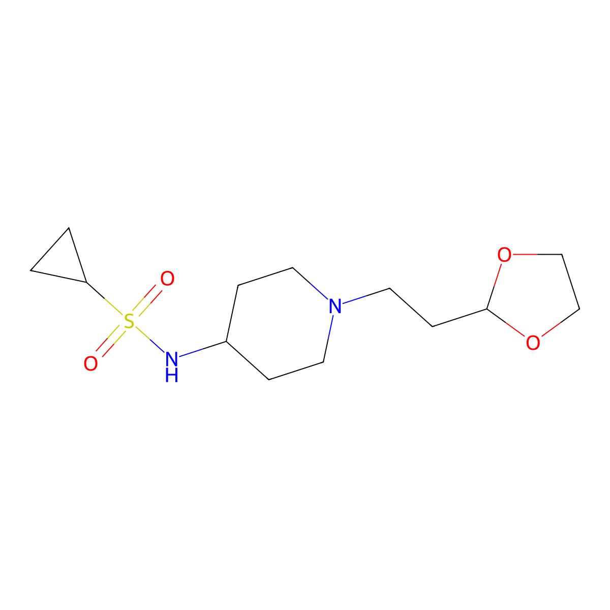 N-{1-[2-(1,3-dioxolan-2-yl)ethyl]piperidin-4-yl}cyclopropanesulfonamide molecular structure, CAS 2742051-71-2