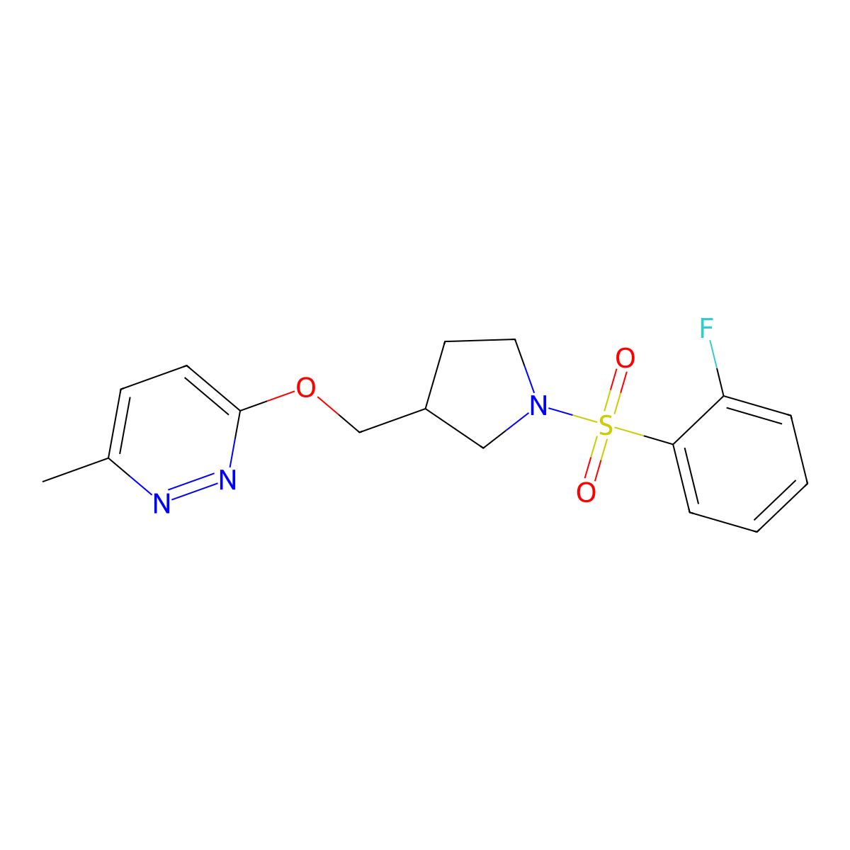 3-{[1-(2-Fluorobenzenesulfonyl)pyrrolidin-3-yl]methoxy}-6-methylpyridazine molecular structure, CAS 2742051-72-3