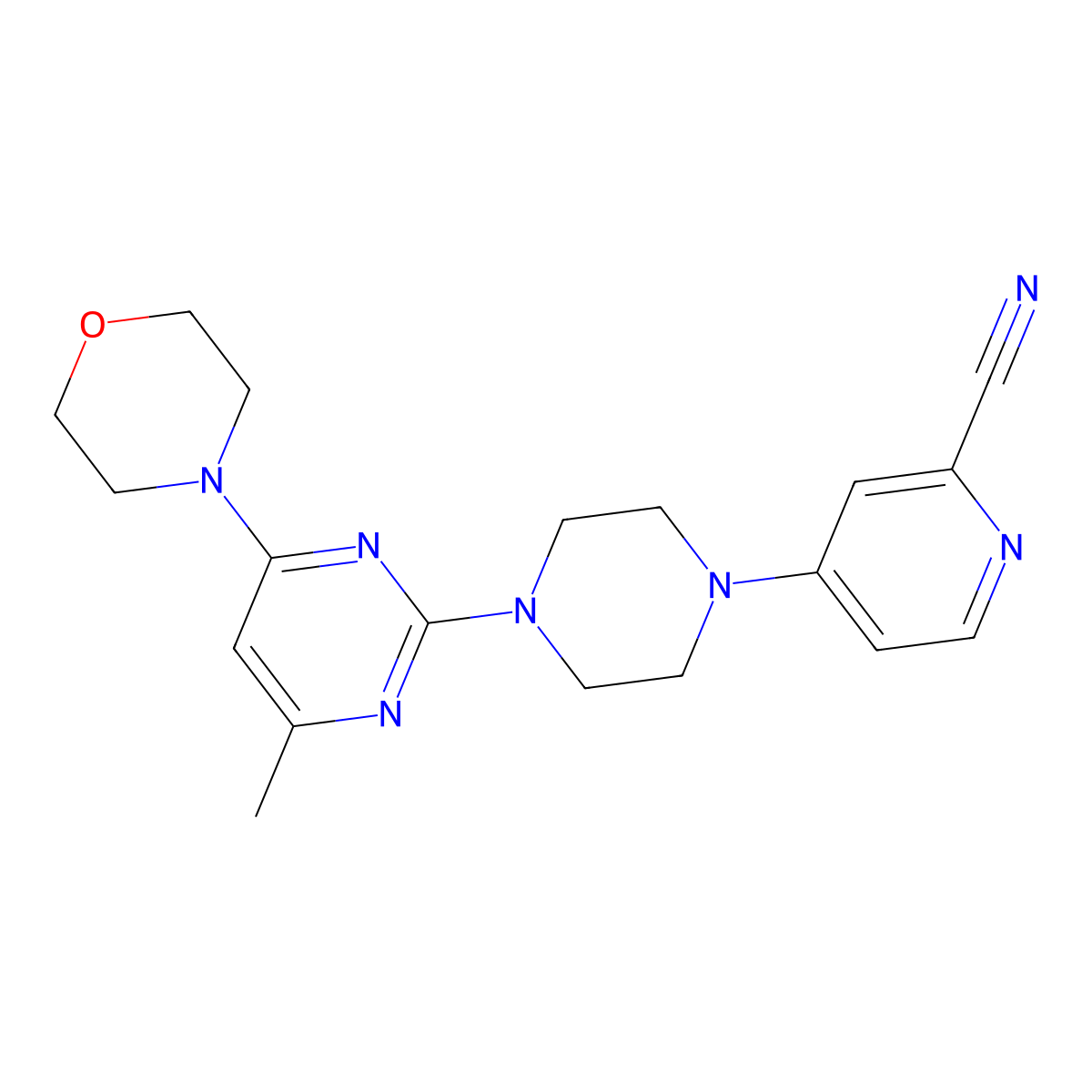 4-{4-[4-Methyl-6-(morpholin-4-yl)pyrimidin-2-yl]piperazin-1-yl}pyridine-2-carbonitrile molecular structure, CAS 2742051-76-7
