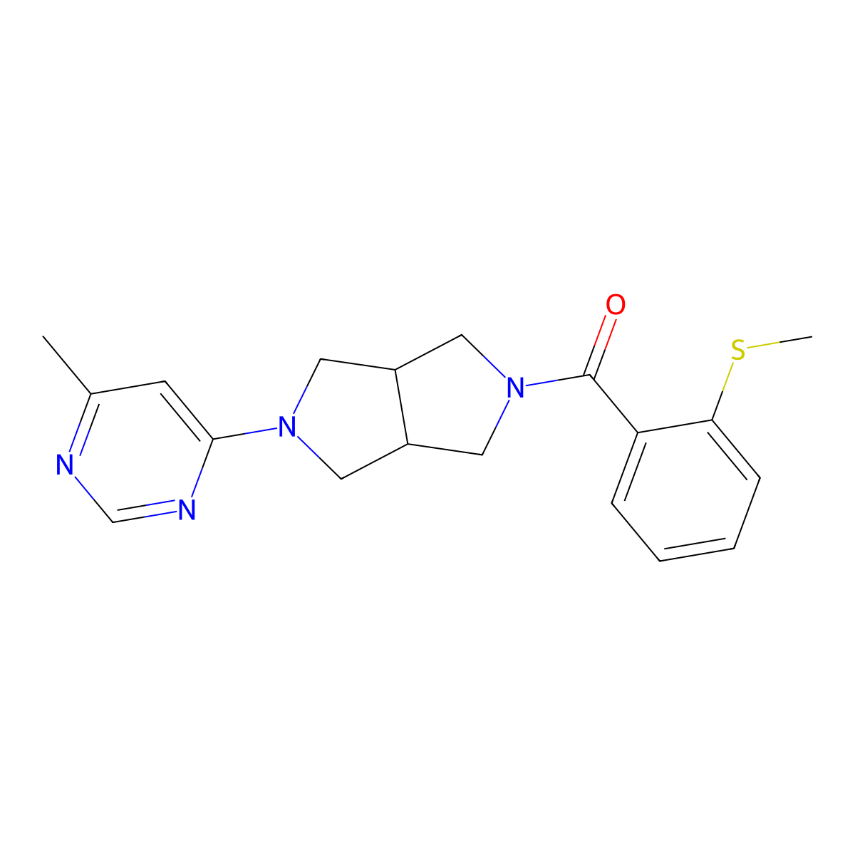 4-Methyl-6-{5-[2-(methylsulfanyl)benzoyl]-octahydropyrrolo[3,4-c]pyrrol-2-yl}pyrimidine molecular structure, CAS 2742051-77-8