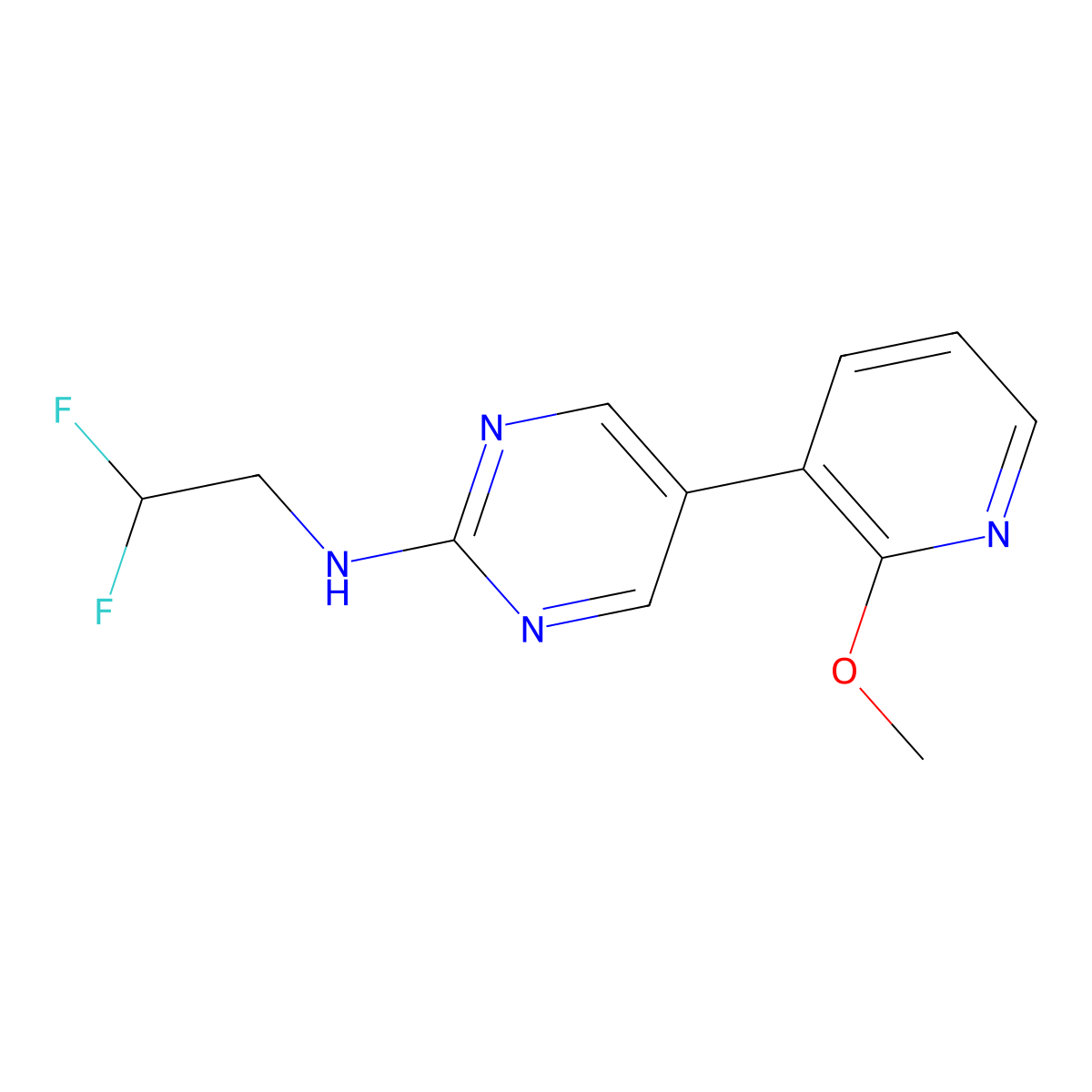 N-(2,2-difluoroethyl)-5-(2-methoxypyridin-3-yl)pyrimidin-2-amine molecular structure, CAS 2742051-81-4
