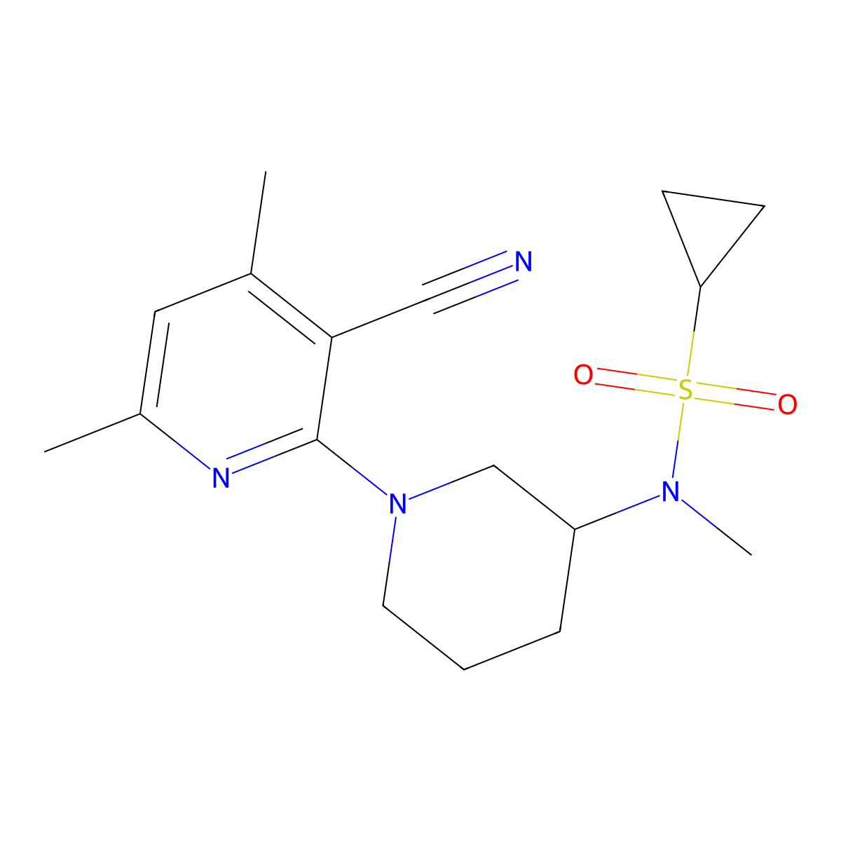 N-[1-(3-cyano-4,6-dimethylpyridin-2-yl)piperidin-3-yl]-N-methylcyclopropanesulfonamide molecular structure, CAS 2742051-84-7