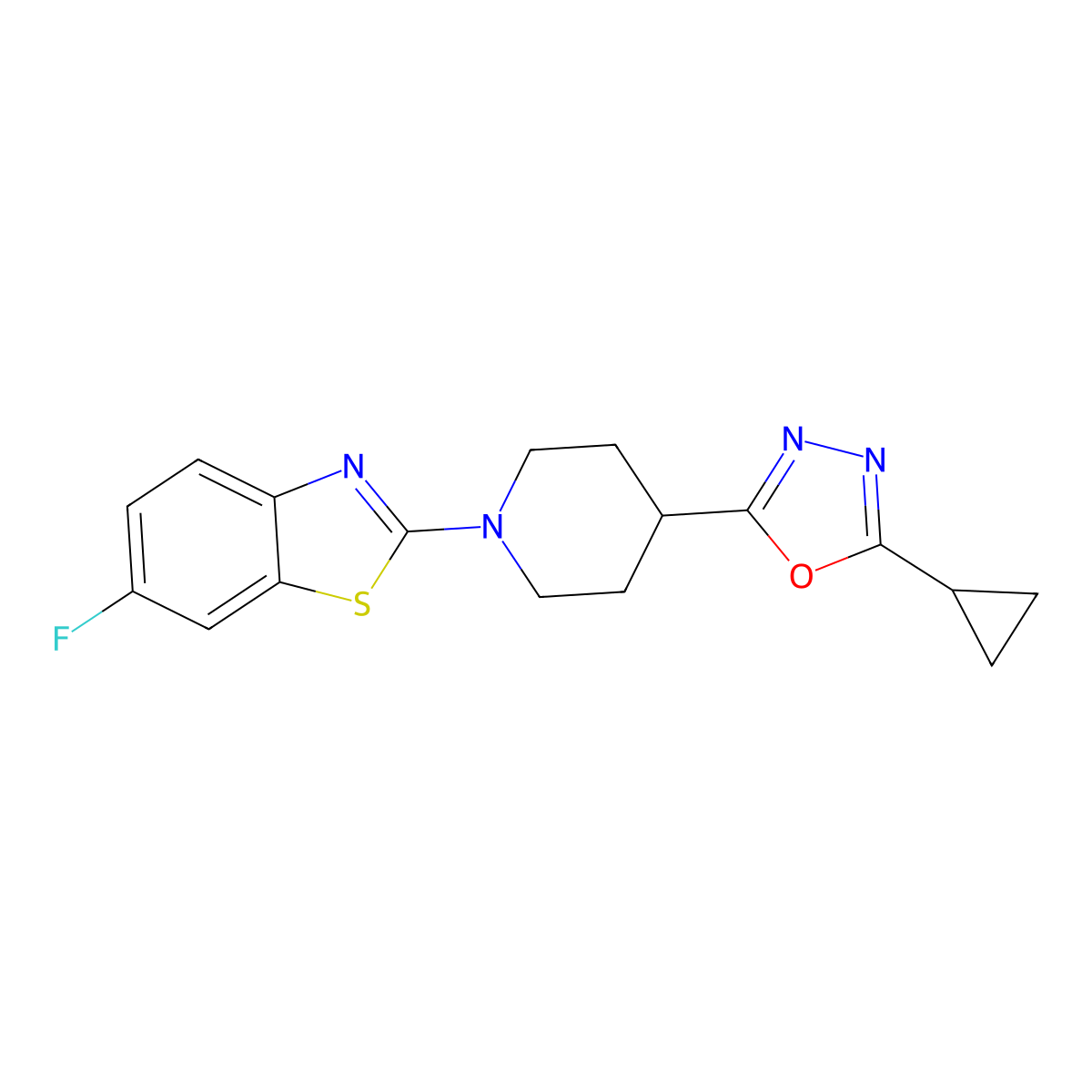 2-[4-(5-Cyclopropyl-1,3,4-oxadiazol-2-yl)piperidin-1-yl]-6-fluoro-1,3-benzothiazole molecular structure, CAS 2742051-94-9