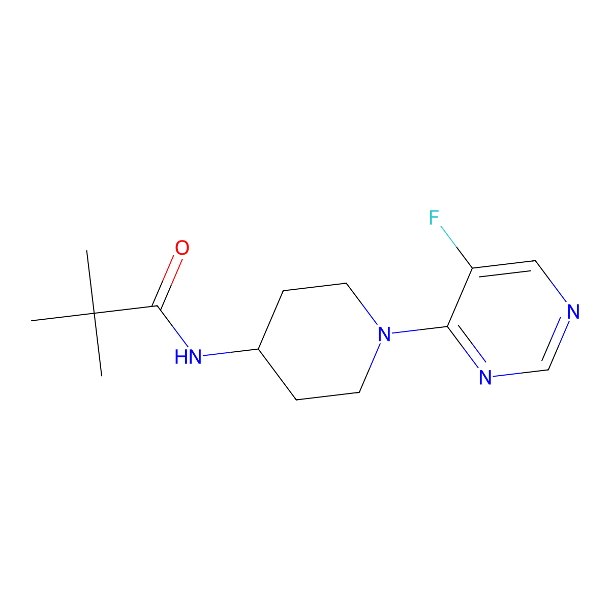 N-[1-(5-fluoropyrimidin-4-yl)piperidin-4-yl]-2,2-dimethylpropanamide molecular structure, CAS 2742052-05-5