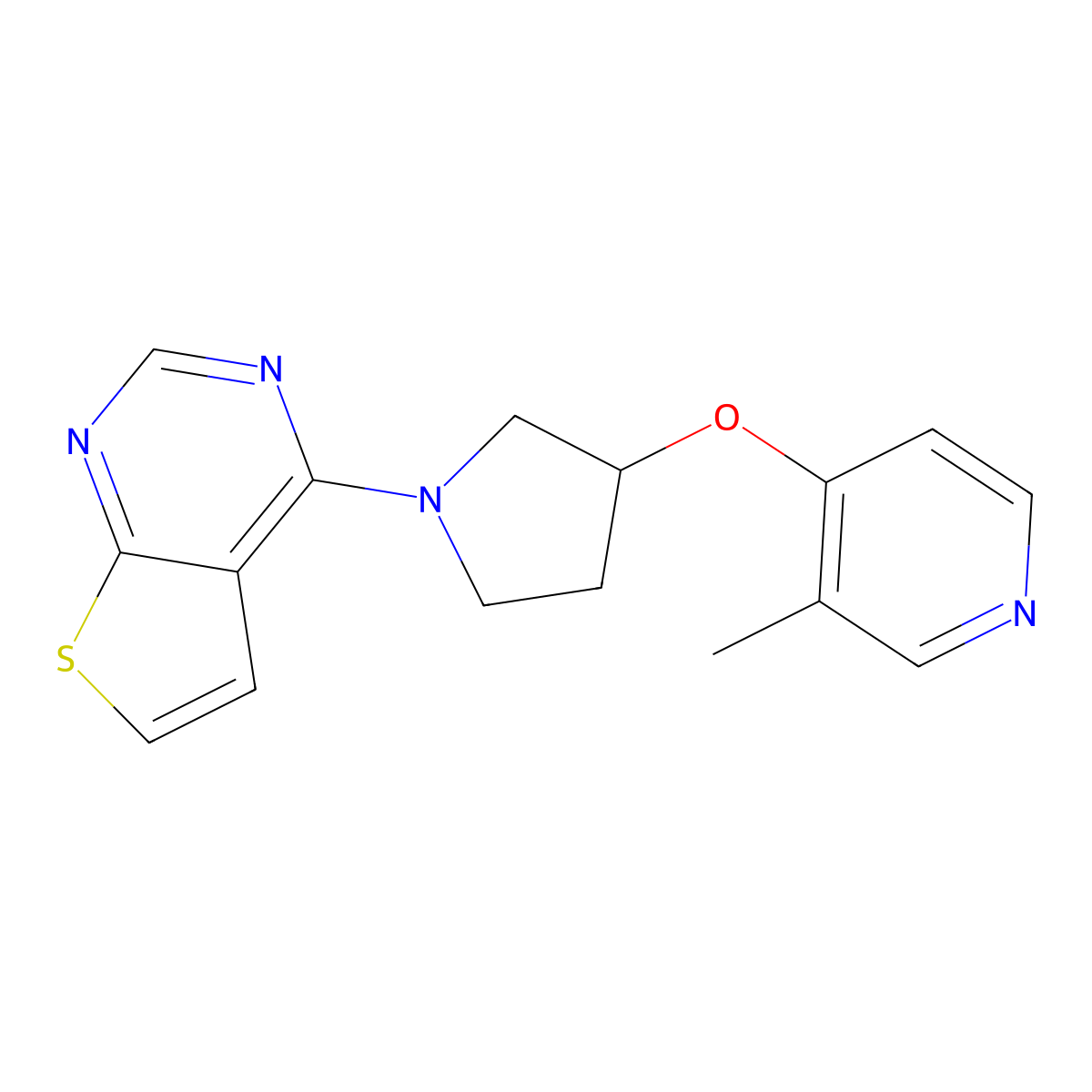 3-Methyl-4-[(1-{thieno[2,3-d]pyrimidin-4-yl}pyrrolidin-3-yl)oxy]pyridine molecular structure, CAS 2742052-06-6