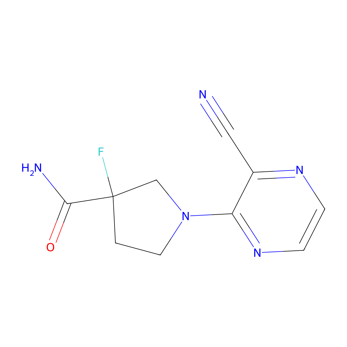 1-(3-Cyanopyrazin-2-yl)-3-fluoropyrrolidine-3-carboxamide molecular structure, CAS 2742052-07-7