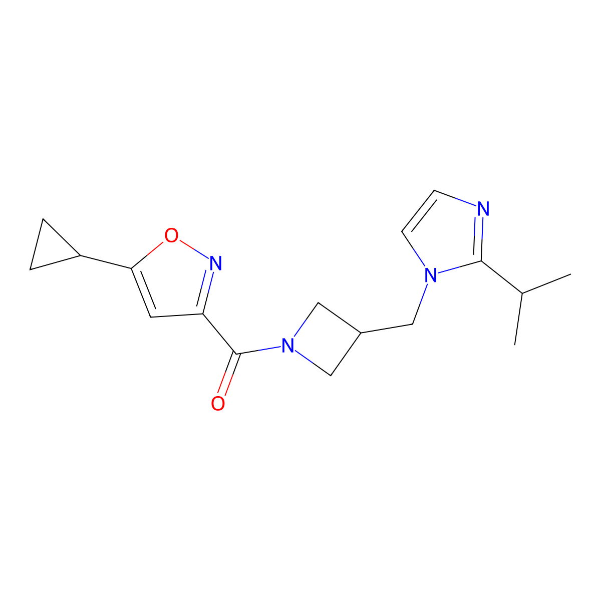 5-cyclopropyl-3-(3-{[2-(propan-2-yl)-1H-imidazol-1-yl]methyl}azetidine-1-carbonyl)-1,2-oxazole molecular structure, CAS 2742052-20-4