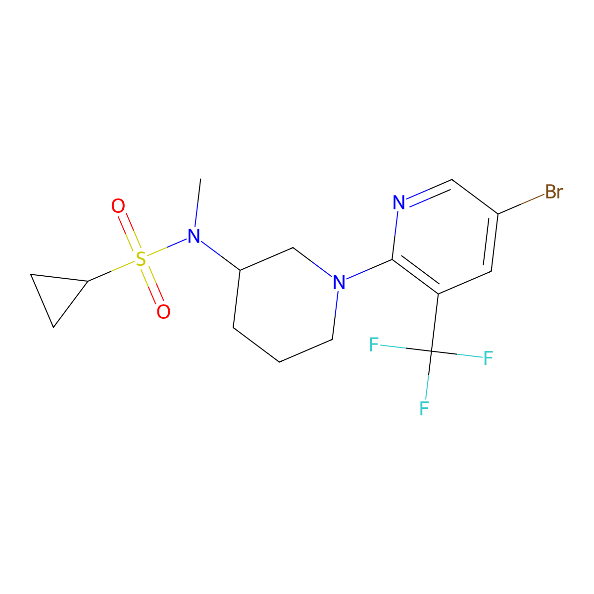 N-{1-[5-bromo-3-(trifluoromethyl)pyridin-2-yl]piperidin-3-yl}-N-methylcyclopropanesulfonamide molecular structure, CAS 2742052-21-5