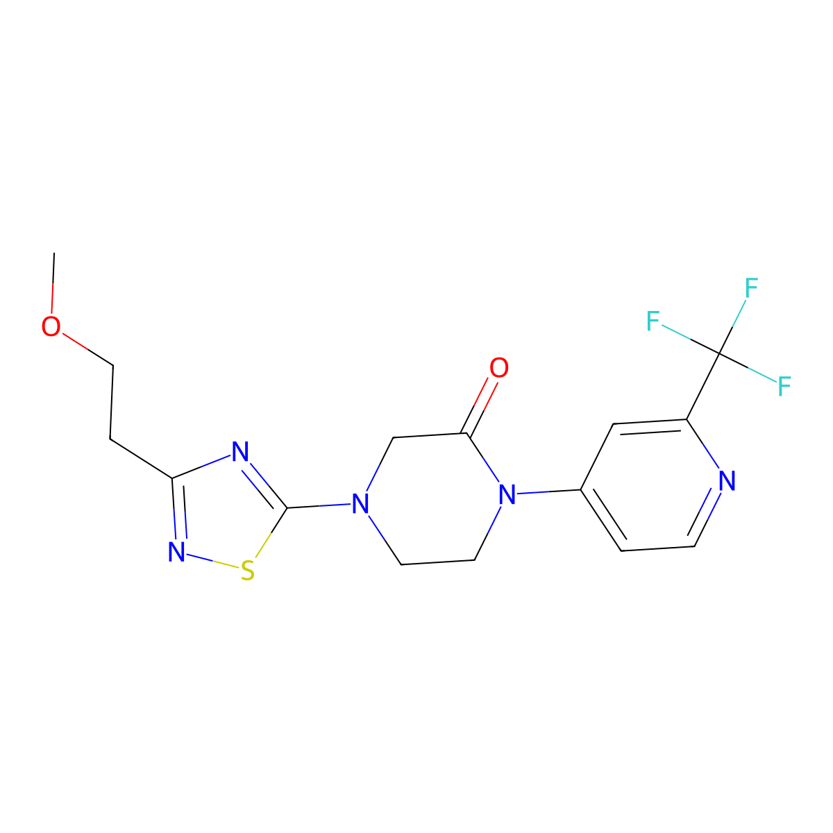 4-[3-(2-Methoxyethyl)-1,2,4-thiadiazol-5-yl]-1-[2-(trifluoromethyl)pyridin-4-yl]piperazin-2-one molecular structure, CAS 2742052-22-6