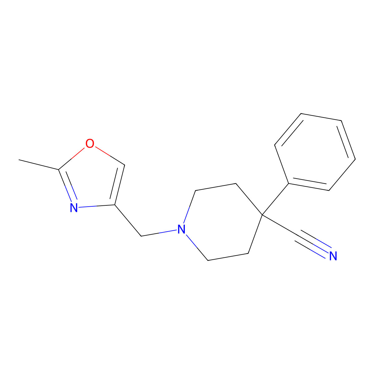 1-[(2-Methyl-1,3-oxazol-4-yl)methyl]-4-phenylpiperidine-4-carbonitrile molecular structure, CAS 2742052-23-7