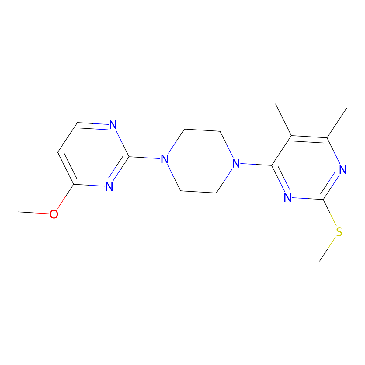 4-[4-(4-Methoxypyrimidin-2-yl)piperazin-1-yl]-5,6-dimethyl-2-(methylsulfanyl)pyrimidine molecular structure, CAS 2742052-31-7