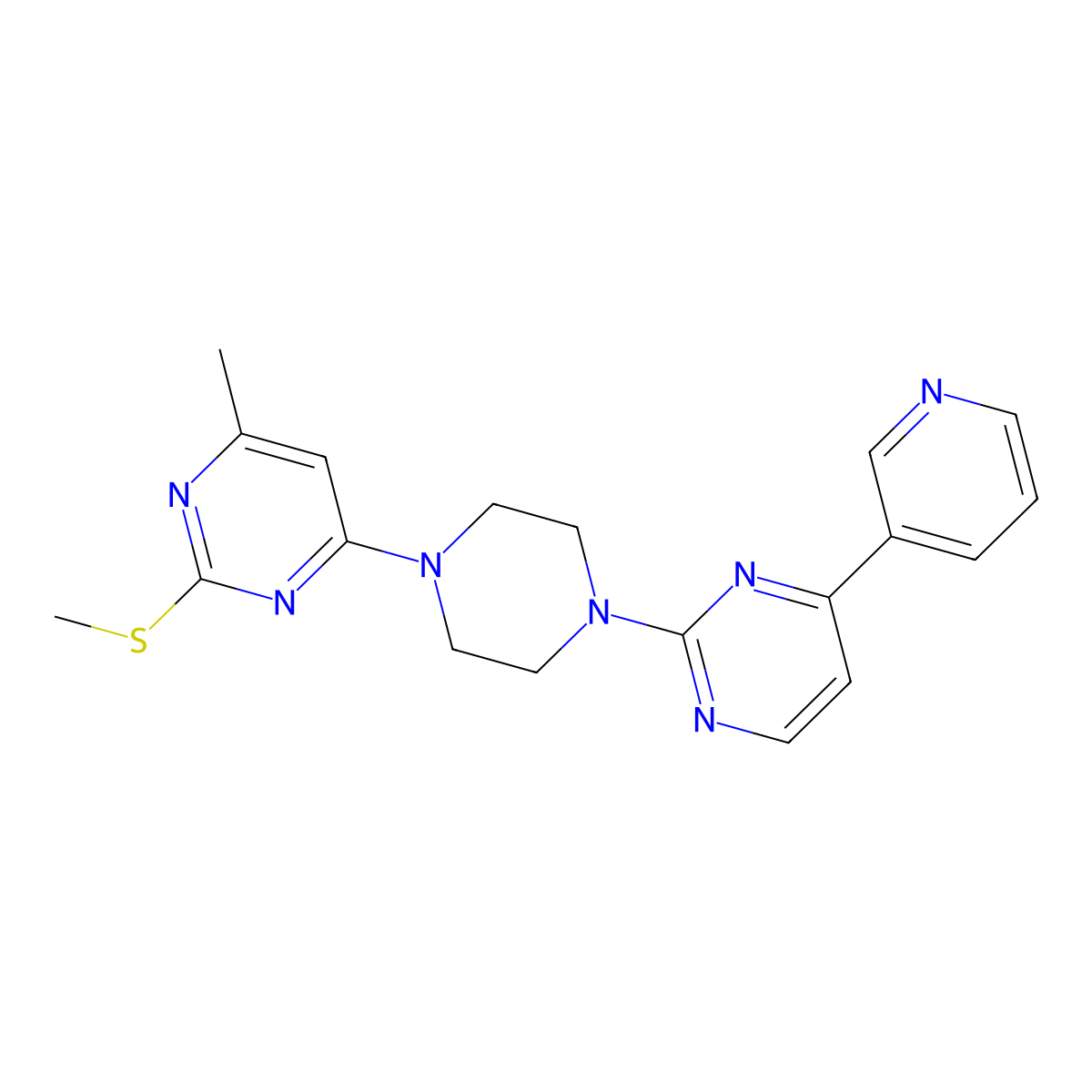 4-Methyl-2-(methylsulfanyl)-6-{4-[4-(pyridin-3-yl)pyrimidin-2-yl]piperazin-1-yl}pyrimidine molecular structure, CAS 2742052-34-0