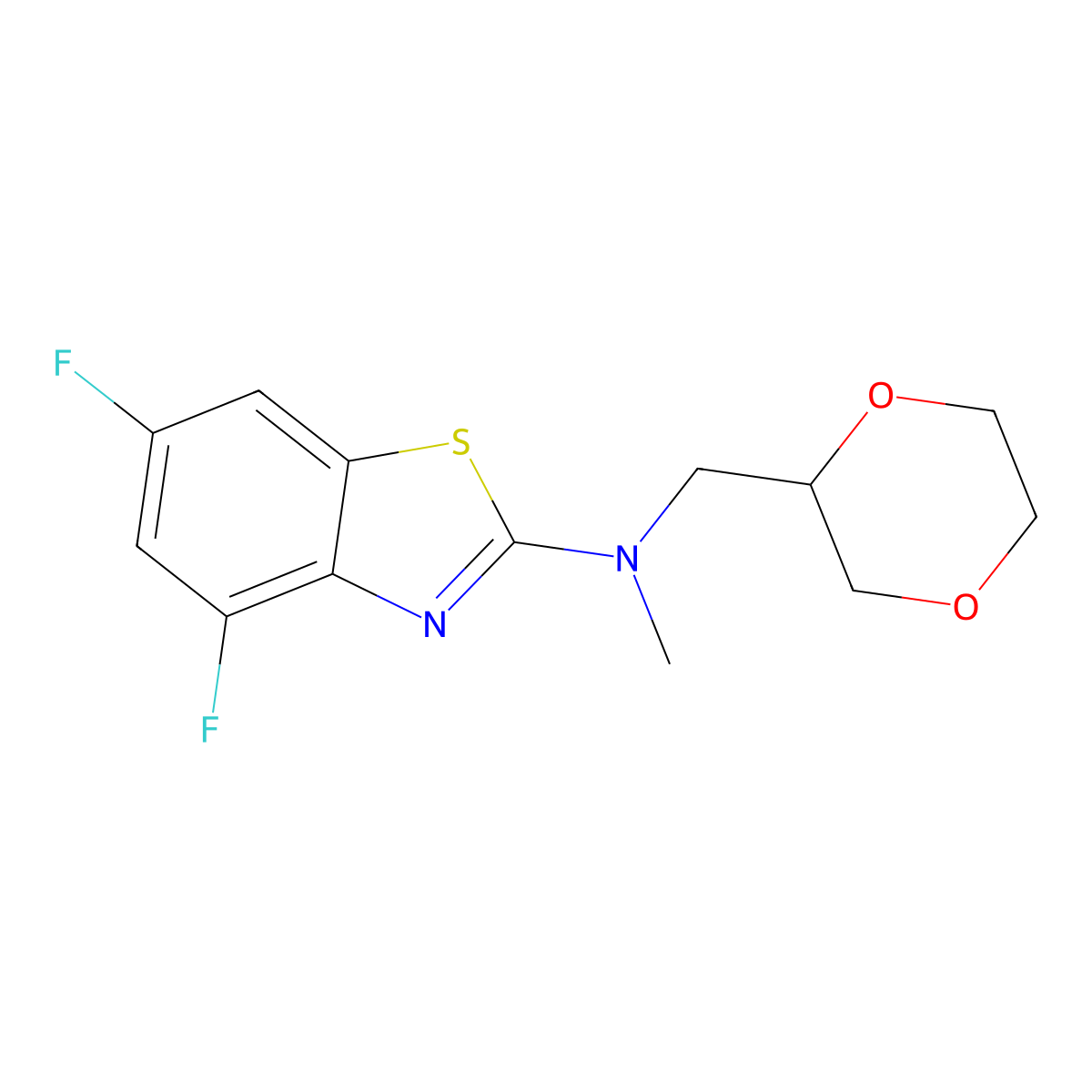 N-[(1,4-dioxan-2-yl)methyl]-4,6-difluoro-N-methyl-1,3-benzothiazol-2-amine molecular structure, CAS 2742052-38-4